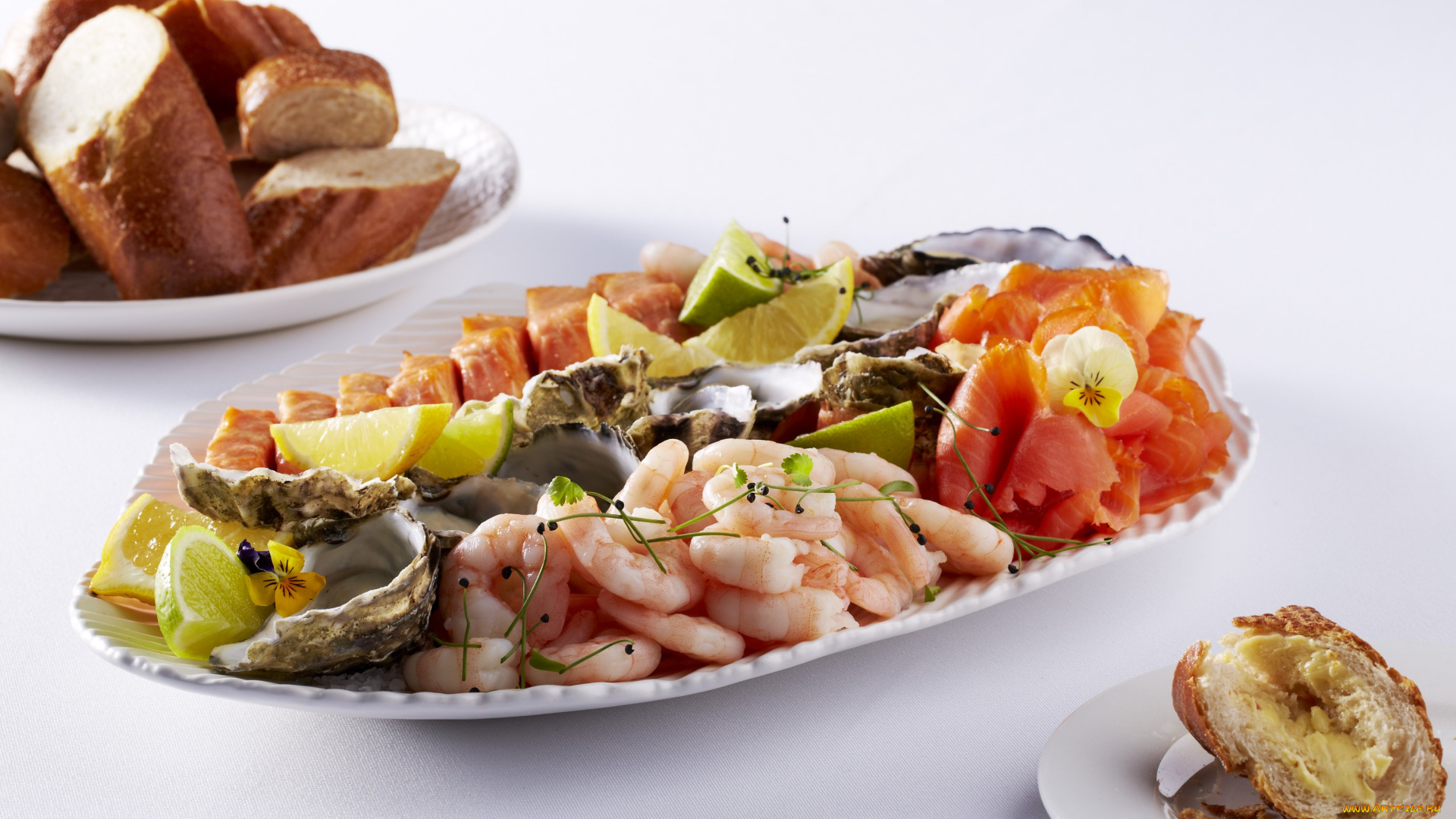 еда, рыбные, блюда, , с, морепродуктами, устрицы, креветки