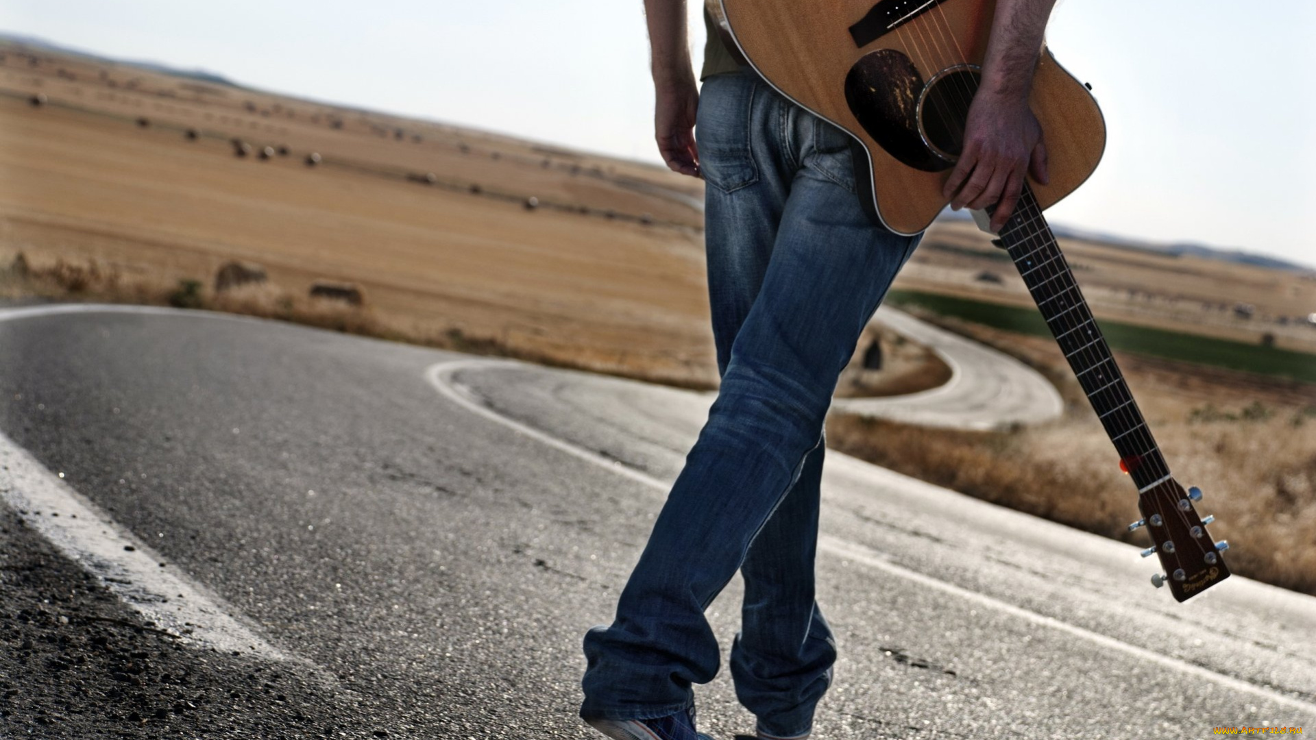 музыка, -музыкальные, инструменты, дорога, гитара, человек