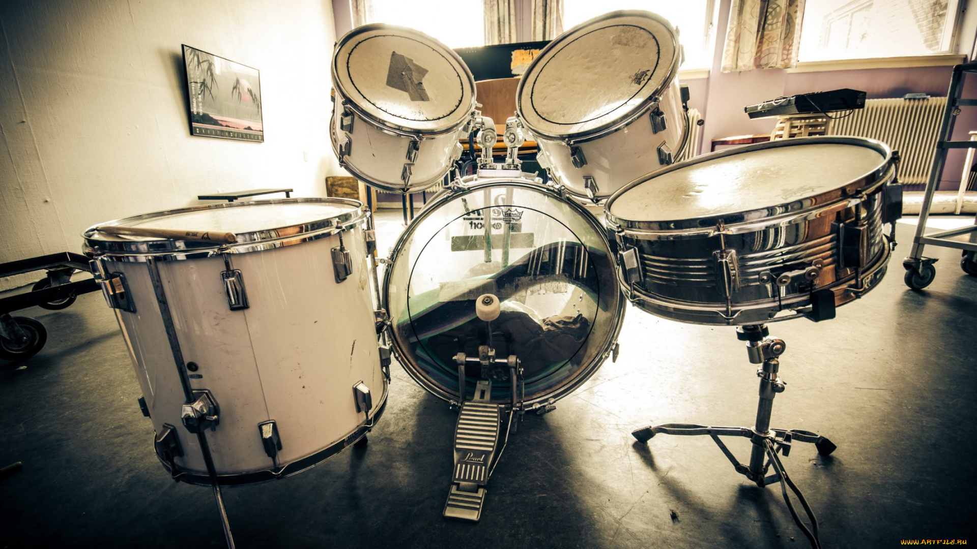 музыка, -музыкальные, инструменты, картина, барабан