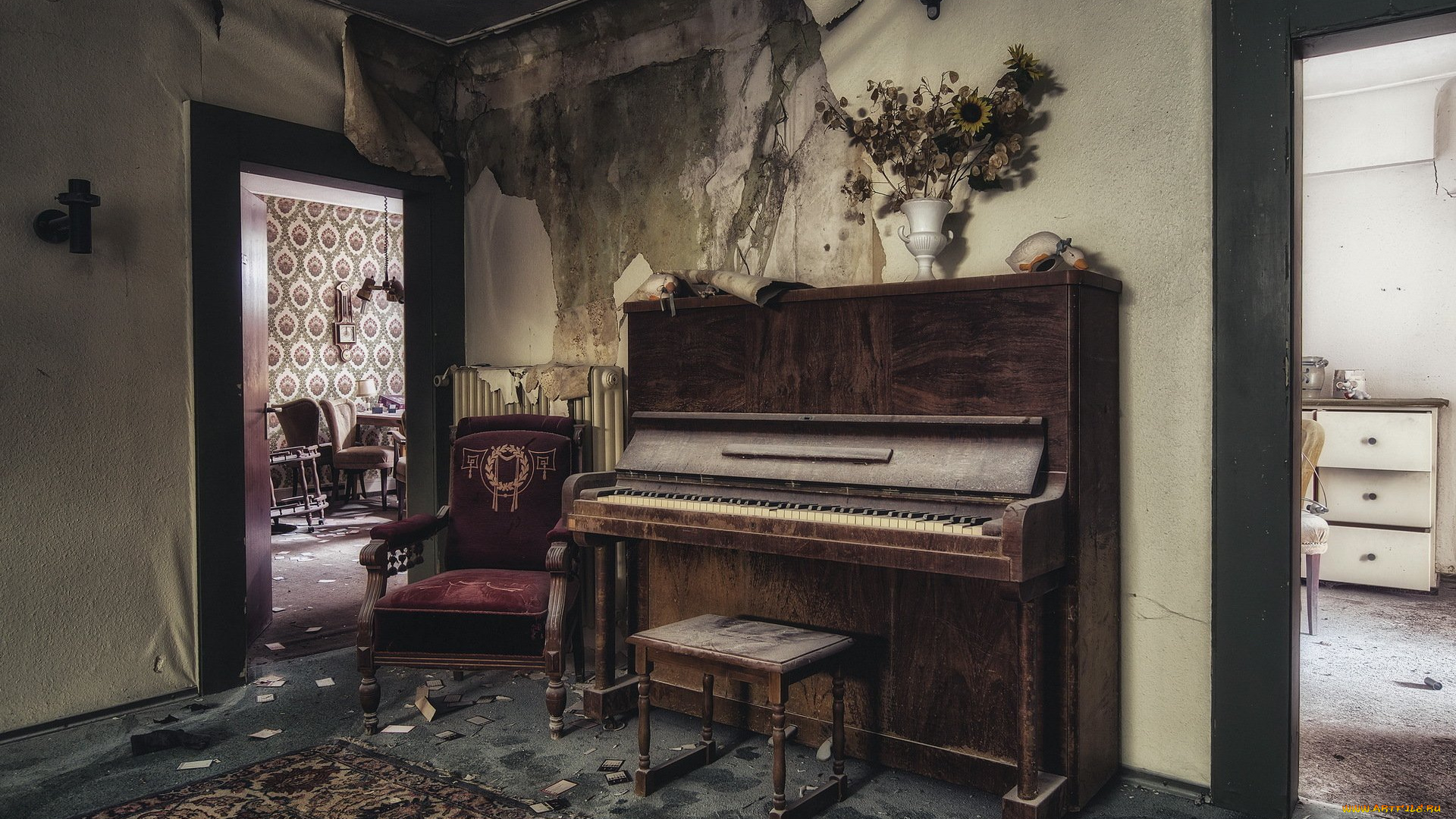 музыка, -музыкальные, инструменты, кресло, комната, пианино