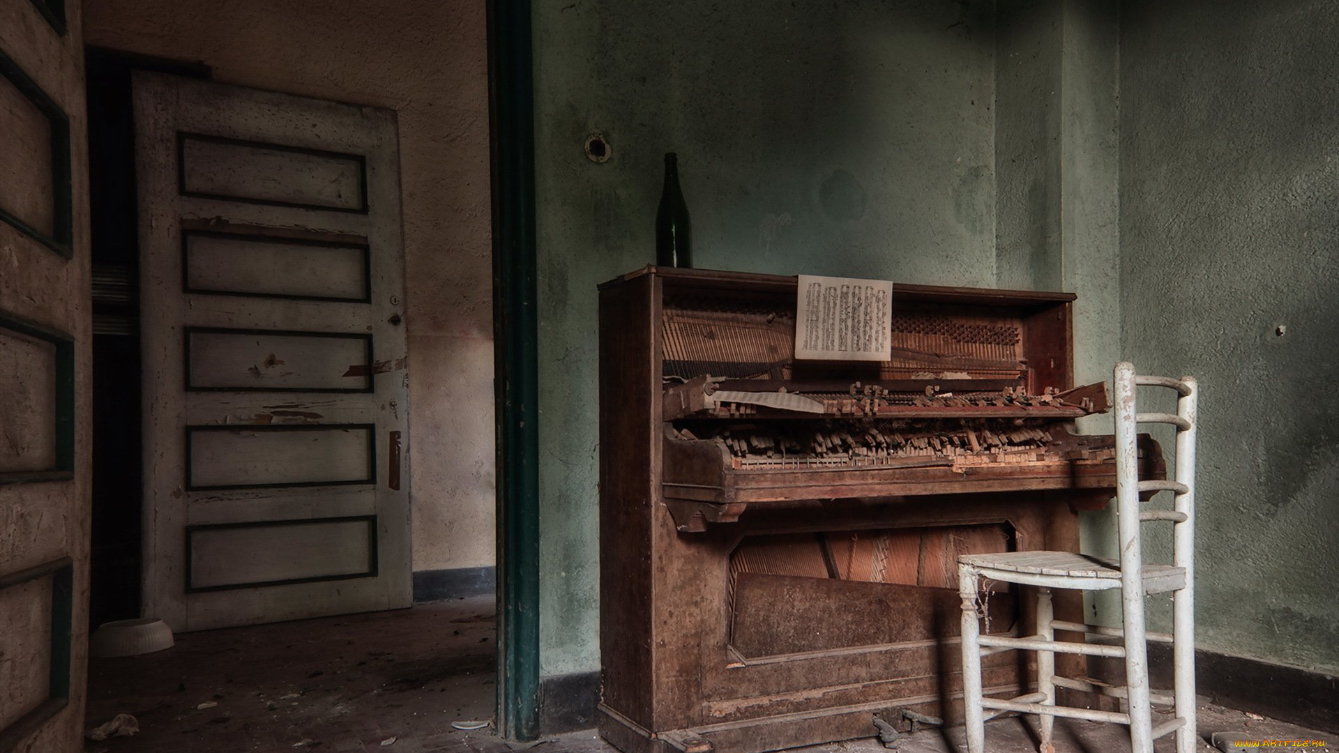 музыка, -музыкальные, инструменты, пианино, бутылка, стул, комната