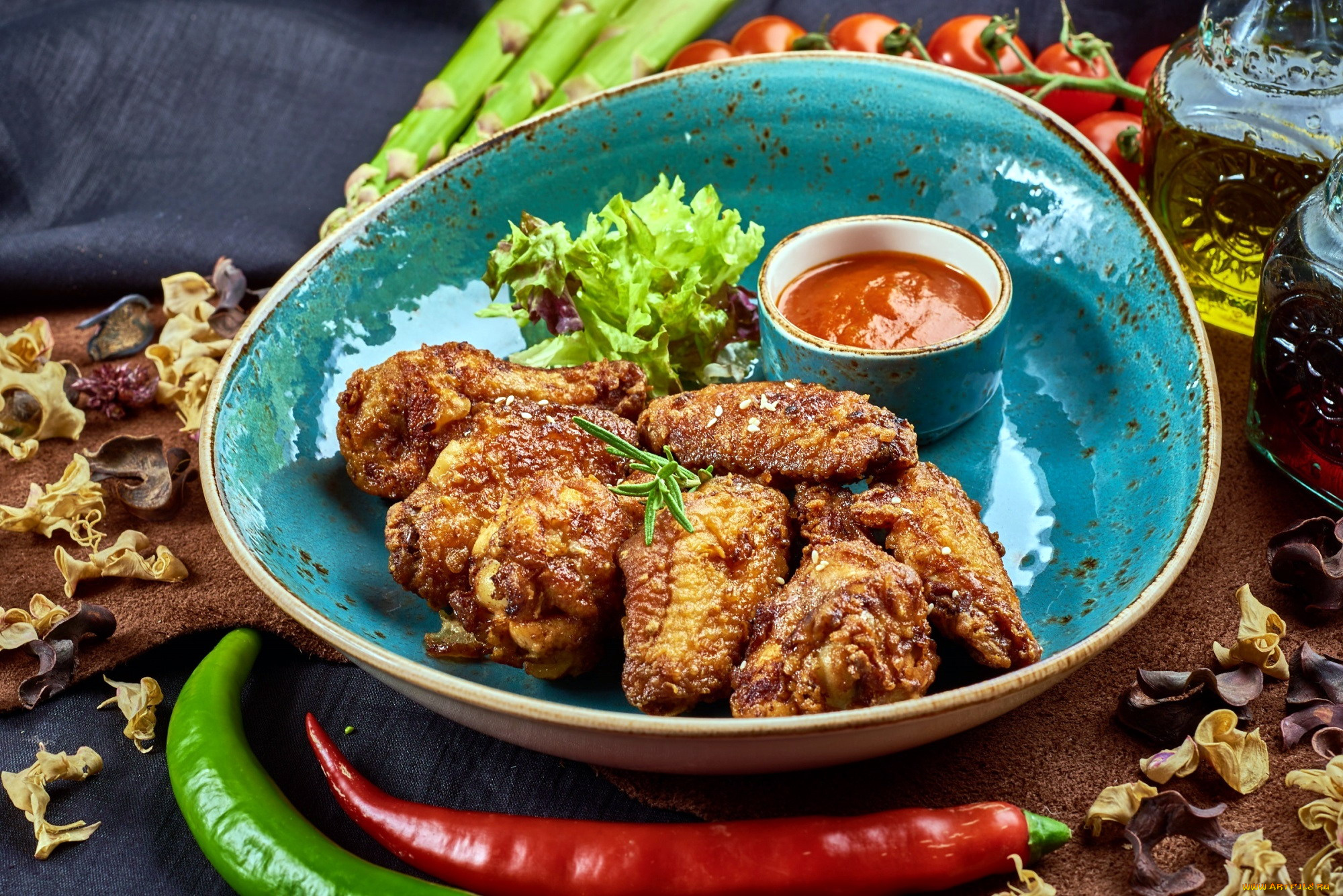 еда, мясные, блюда, курица, соус, помидоры, томаты