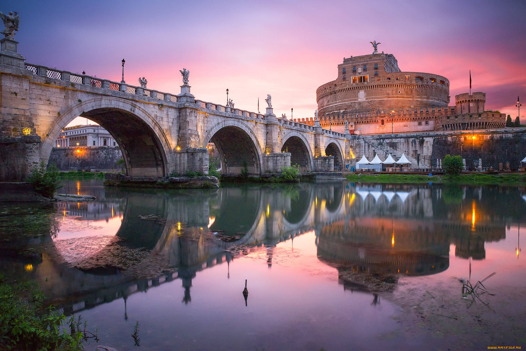 castel, sant`angelo, города, рим, , ватикан, , италия, мост, река, замок