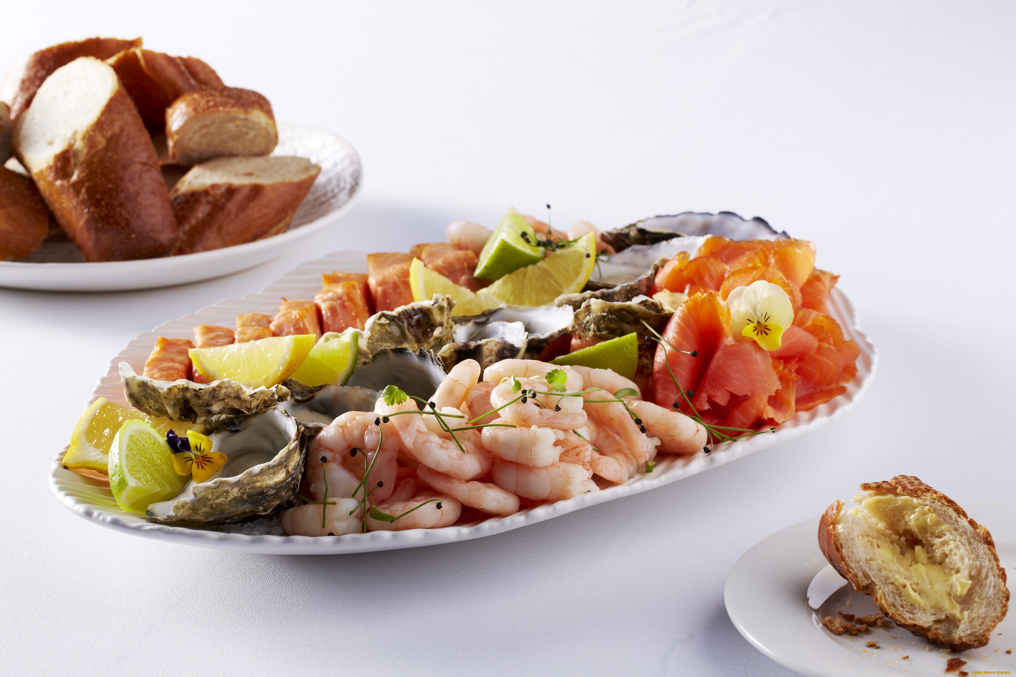 еда, рыбные, блюда, , с, морепродуктами, устрицы, креветки