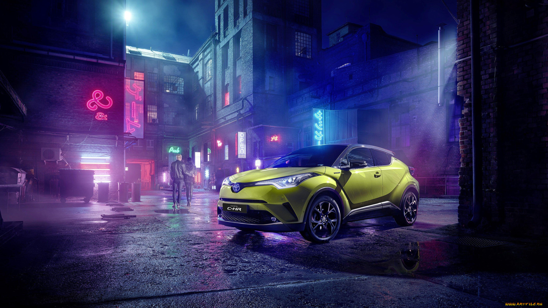 2019, toyota, c-hr, автомобили, toyota, ночной, город, переходы, jbl, неоновая, известь, 2019, chr, японские, тойота