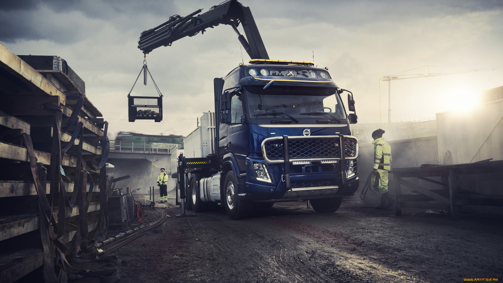 2019, volvo, fmx, автомобили, volvo, trucks, манипулятор, подъемного, крана, синий, новый, грузовик, грузовая, транспортировка, шведские, грузовики