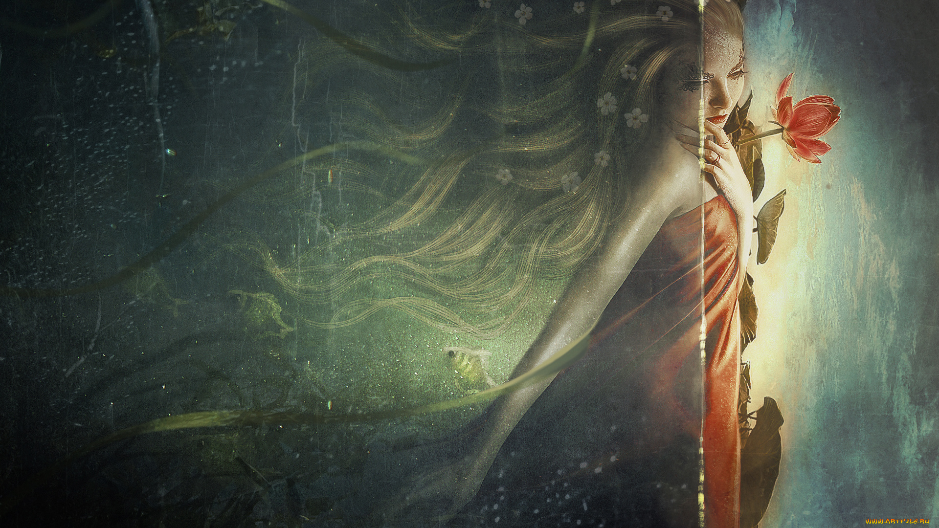 фэнтези, девушки, девушка, фон, цветок