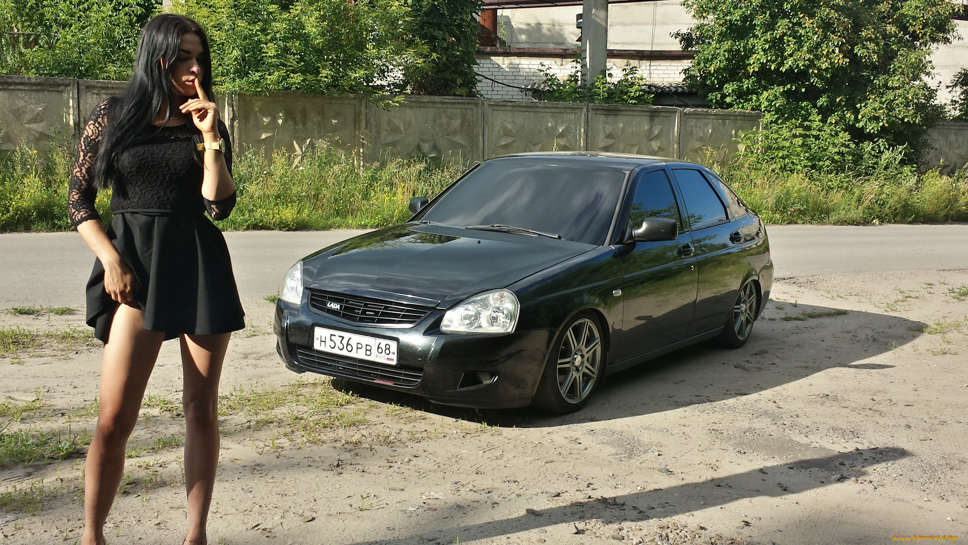 приора, автомобили, -авто, с, девушками, брюнетка, девушка, автомобиль, ваз, лада
