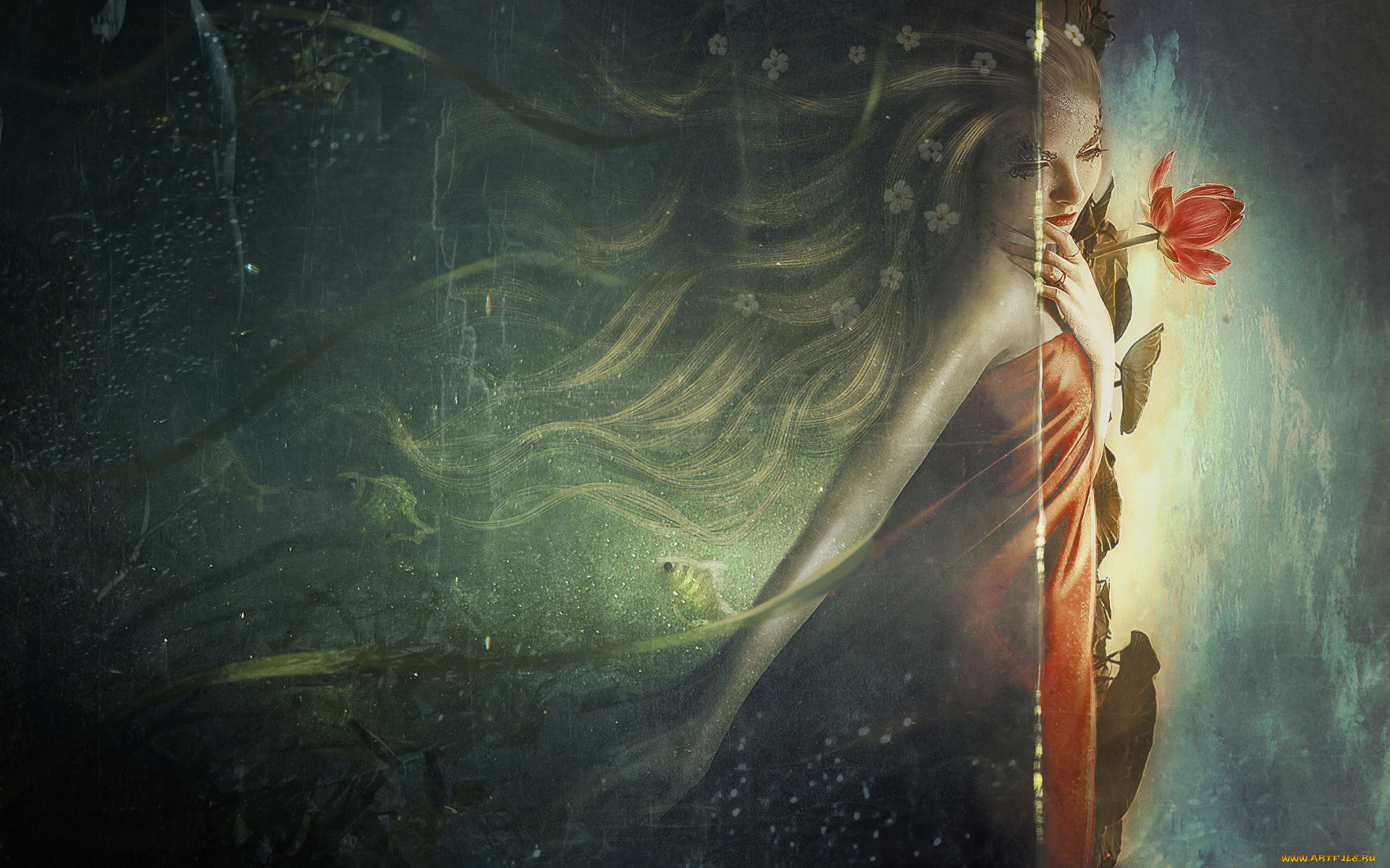 фэнтези, девушки, девушка, фон, цветок