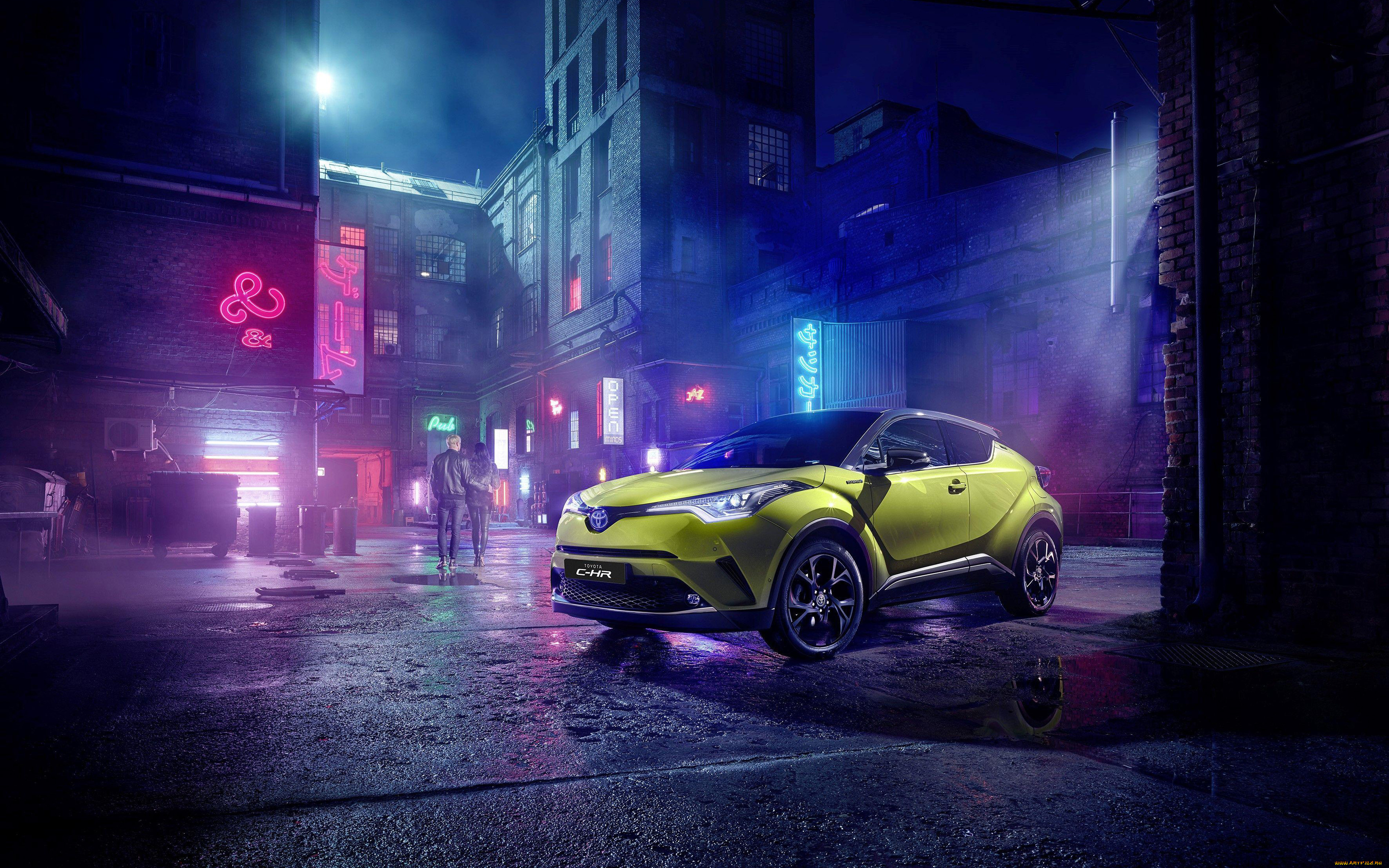 2019, toyota, c-hr, автомобили, toyota, ночной, город, переходы, jbl, неоновая, известь, 2019, chr, японские, тойота