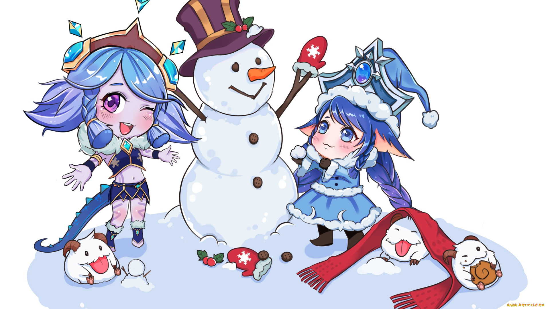 видео, игры, league, of, legends, снеговик, девочки, пор, зима, шарф