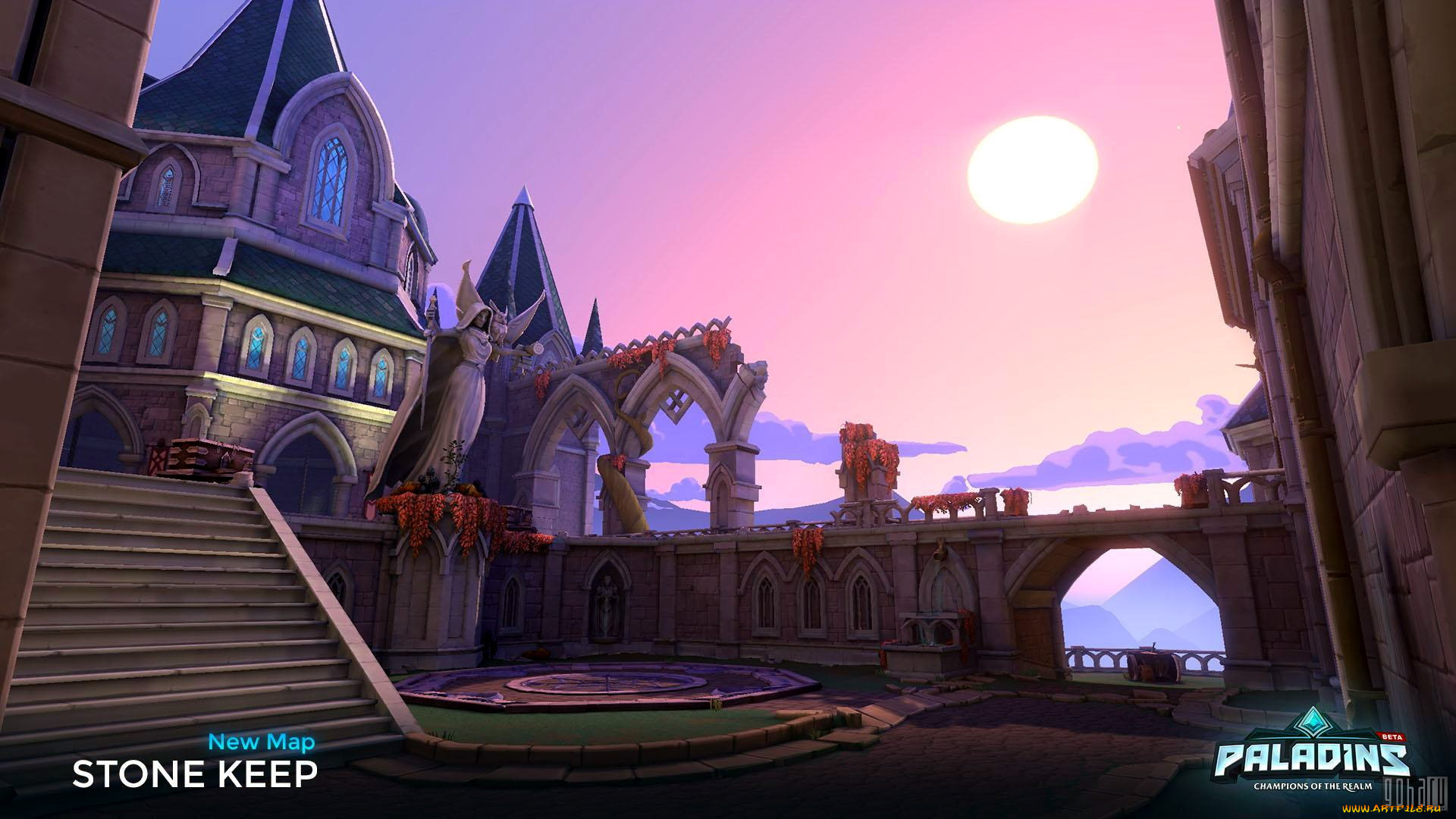 видео, игры, paladins, здания, статуя, двор