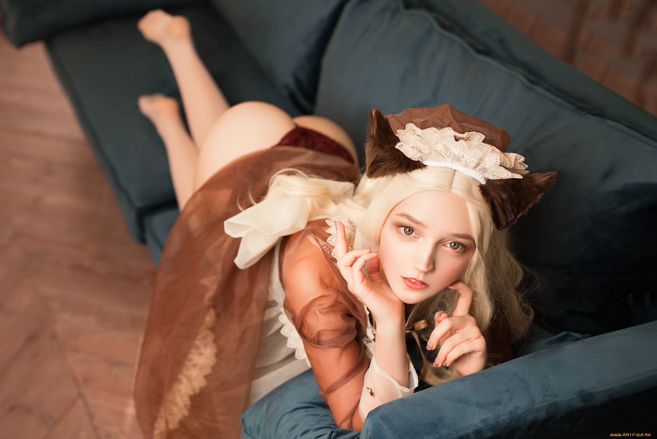 девушки, -, креатив, , косплей, девушка, фон, взгляд, униформа