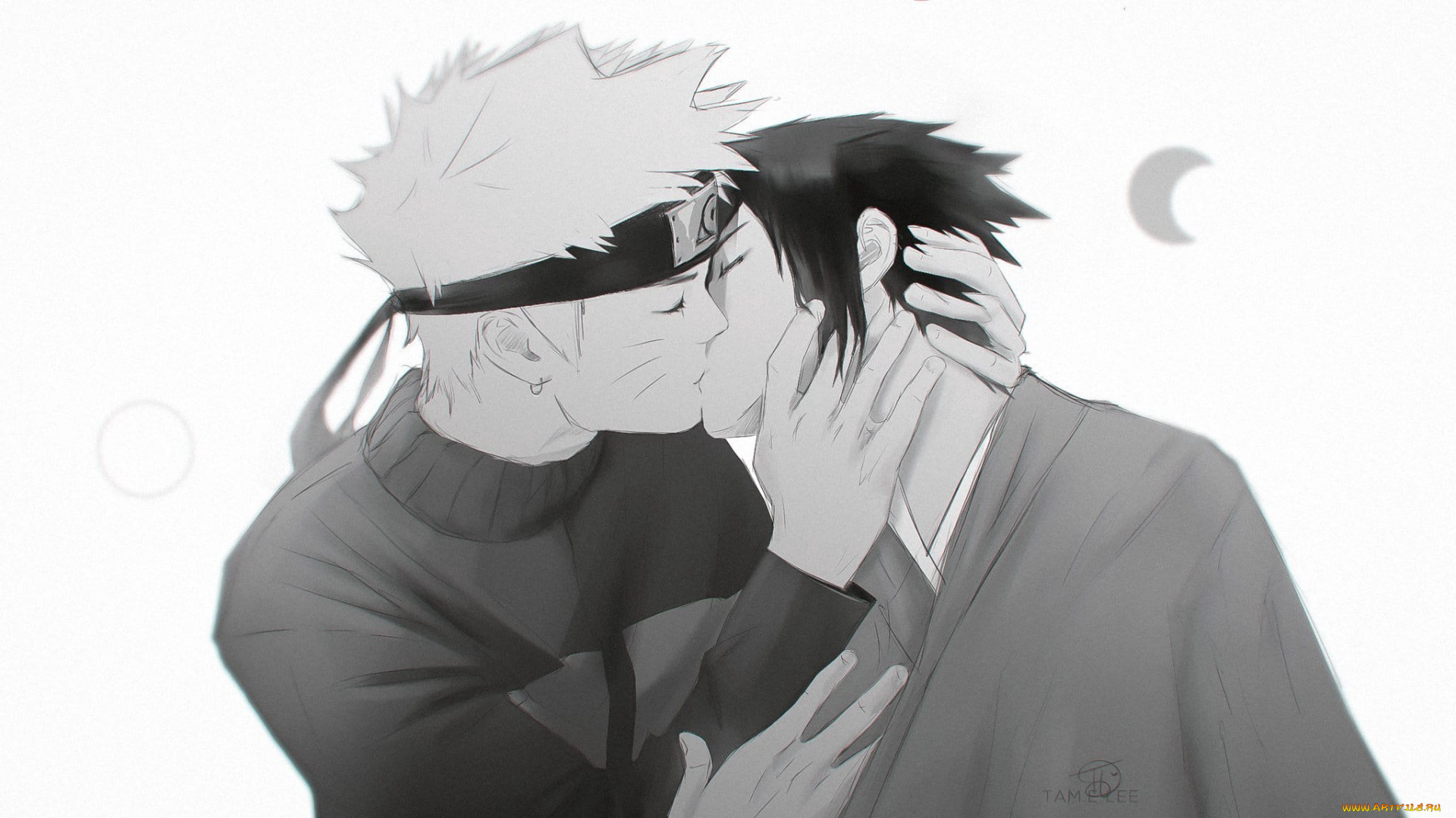 аниме, naruto, узумаки, наруто, учиха, саске, поцелуй