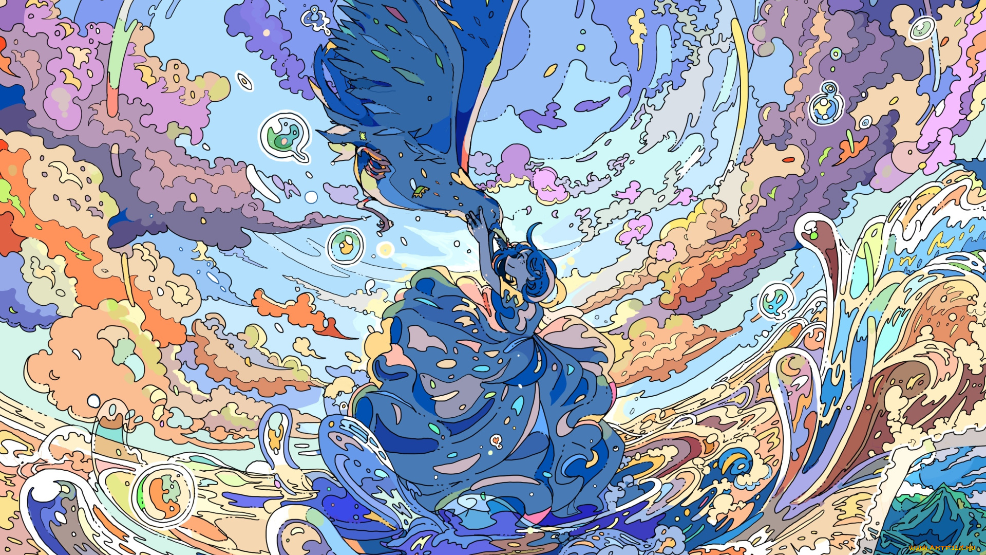 meeting, a, bird, in, the, clouds, аниме, животные, , существа, meeting, a, bird, in, the, clouds