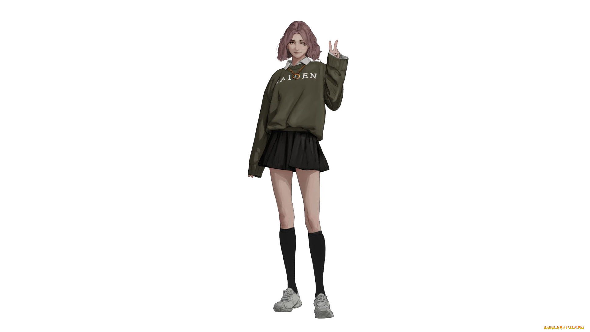 рисованное, люди, девушка, свитер, юбка, гольфы