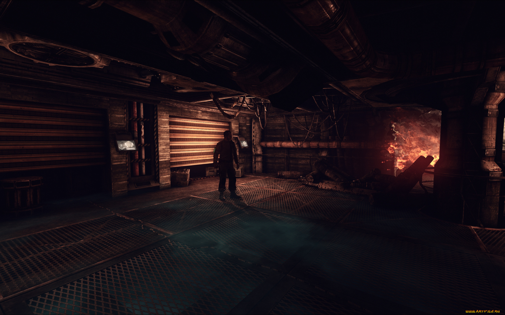 видео, игры, afterfall, , insanity, человек, помещение, трубы, огонь