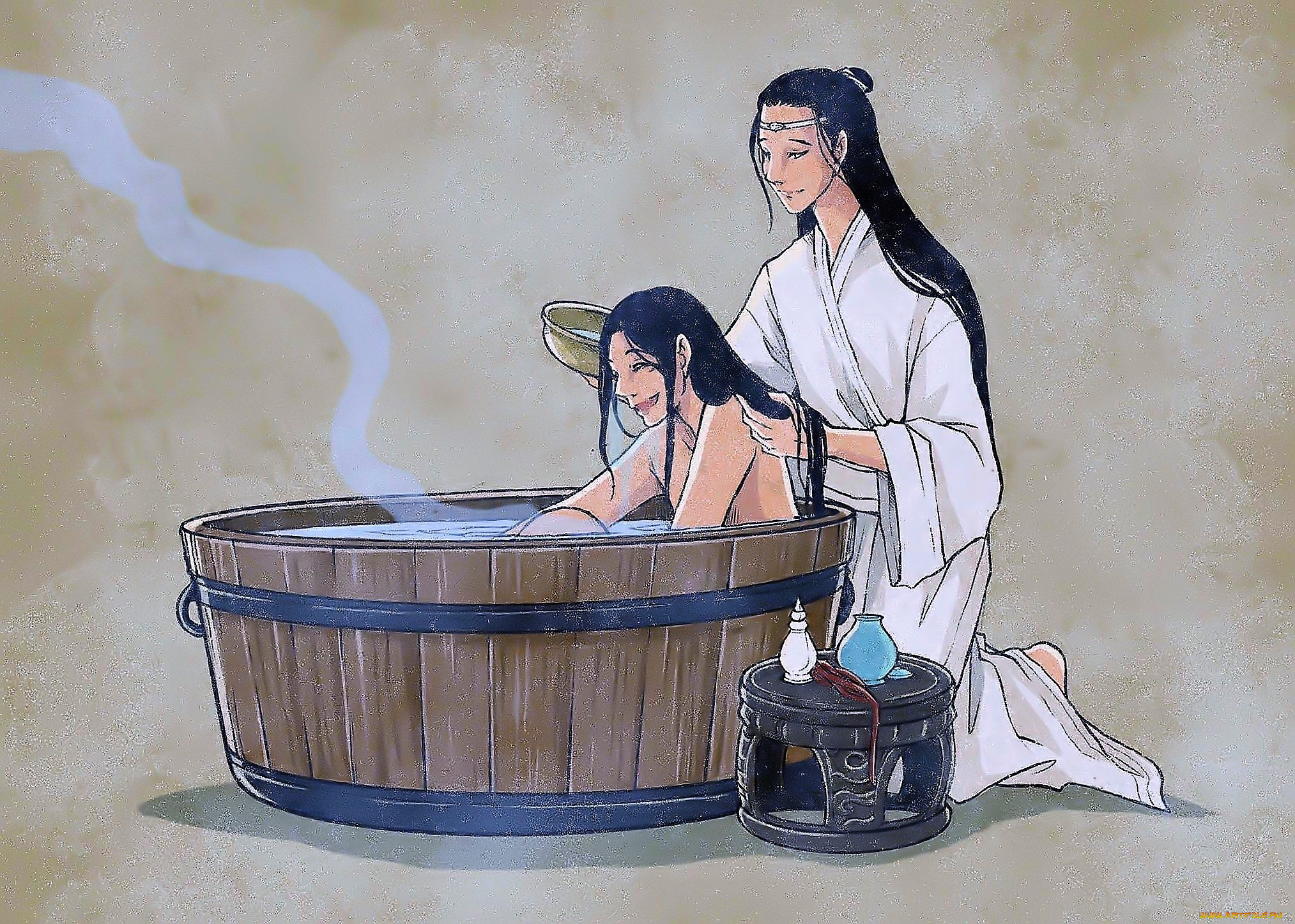 рисованное, кино, , мультфильмы, лань, ванцзы, вэй, усянь, бочка, купание