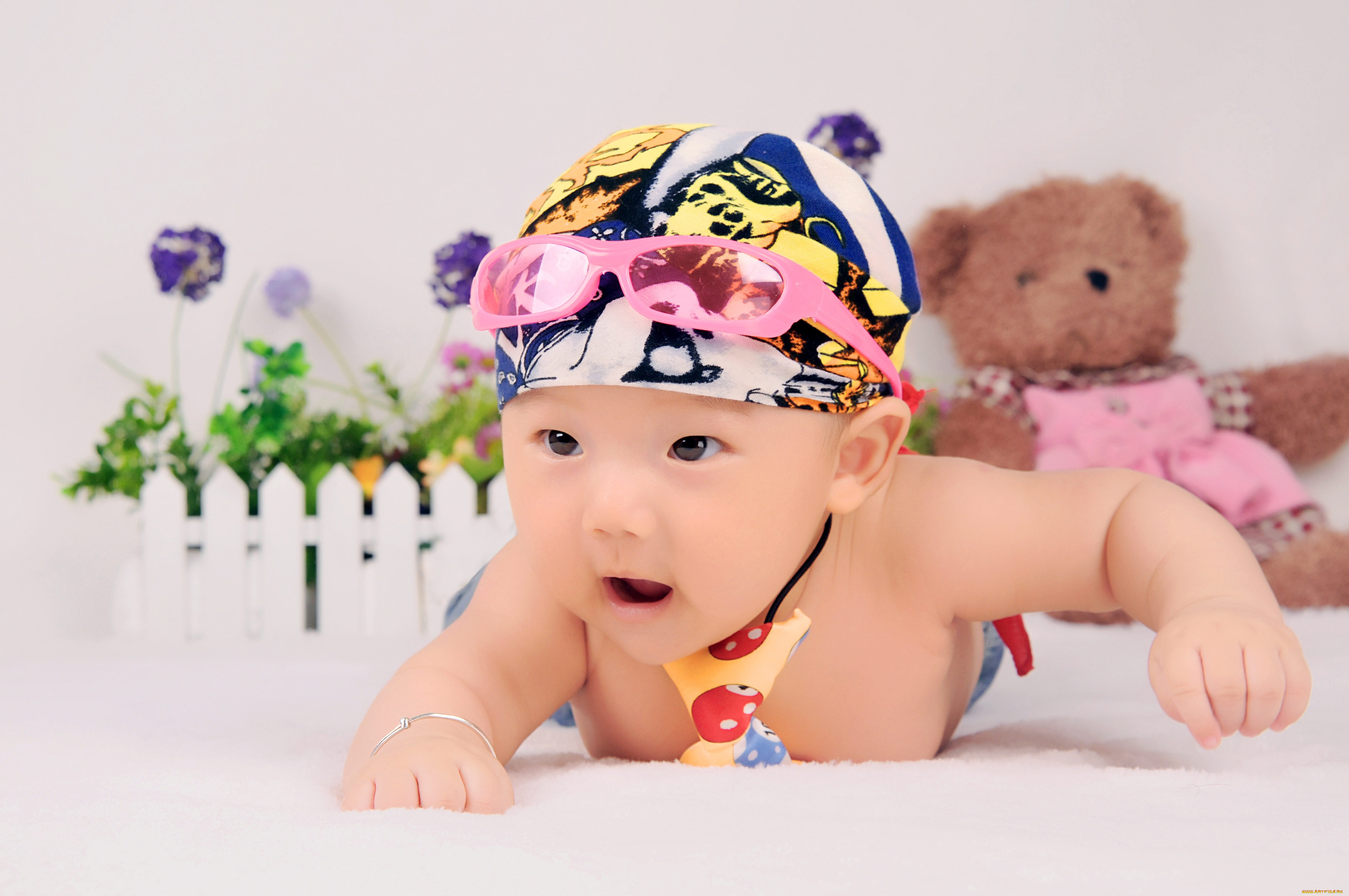 разное, люди, ребенок, очки, бандана, мишка