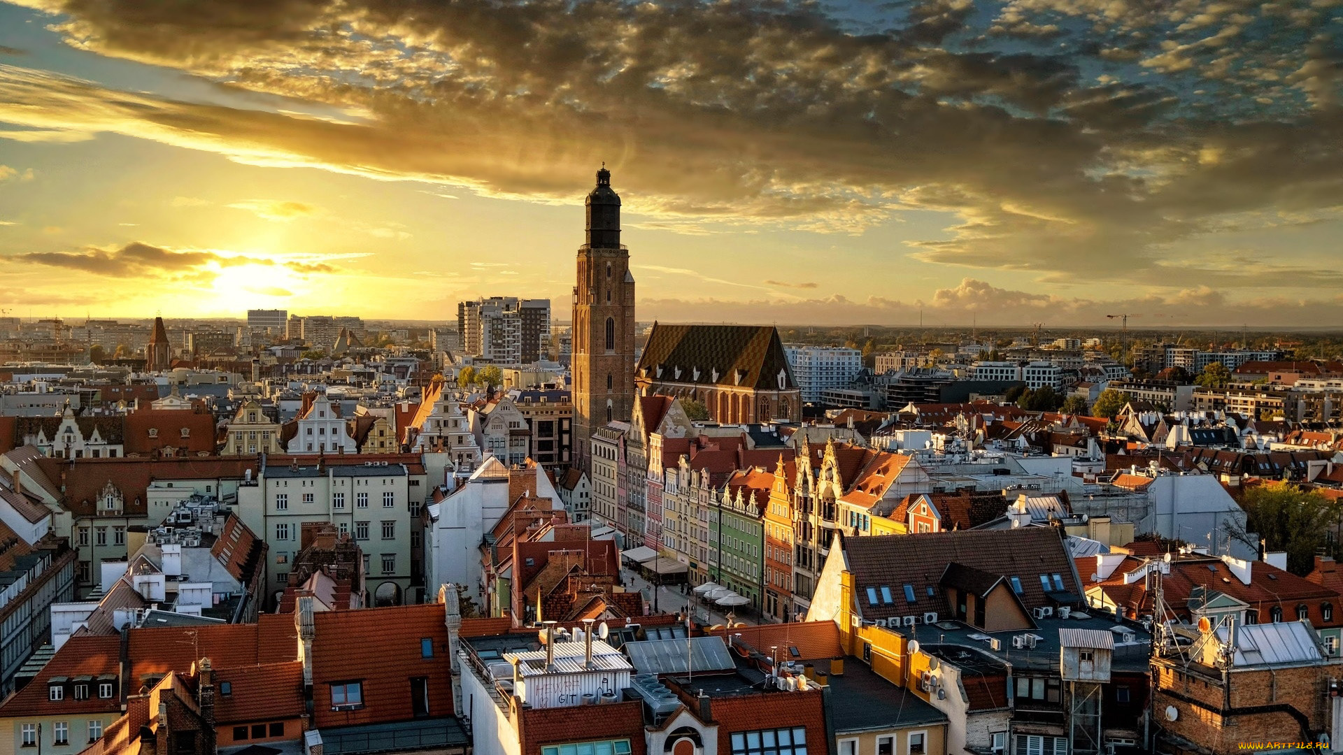 города, вроцлав, , польша, панорама