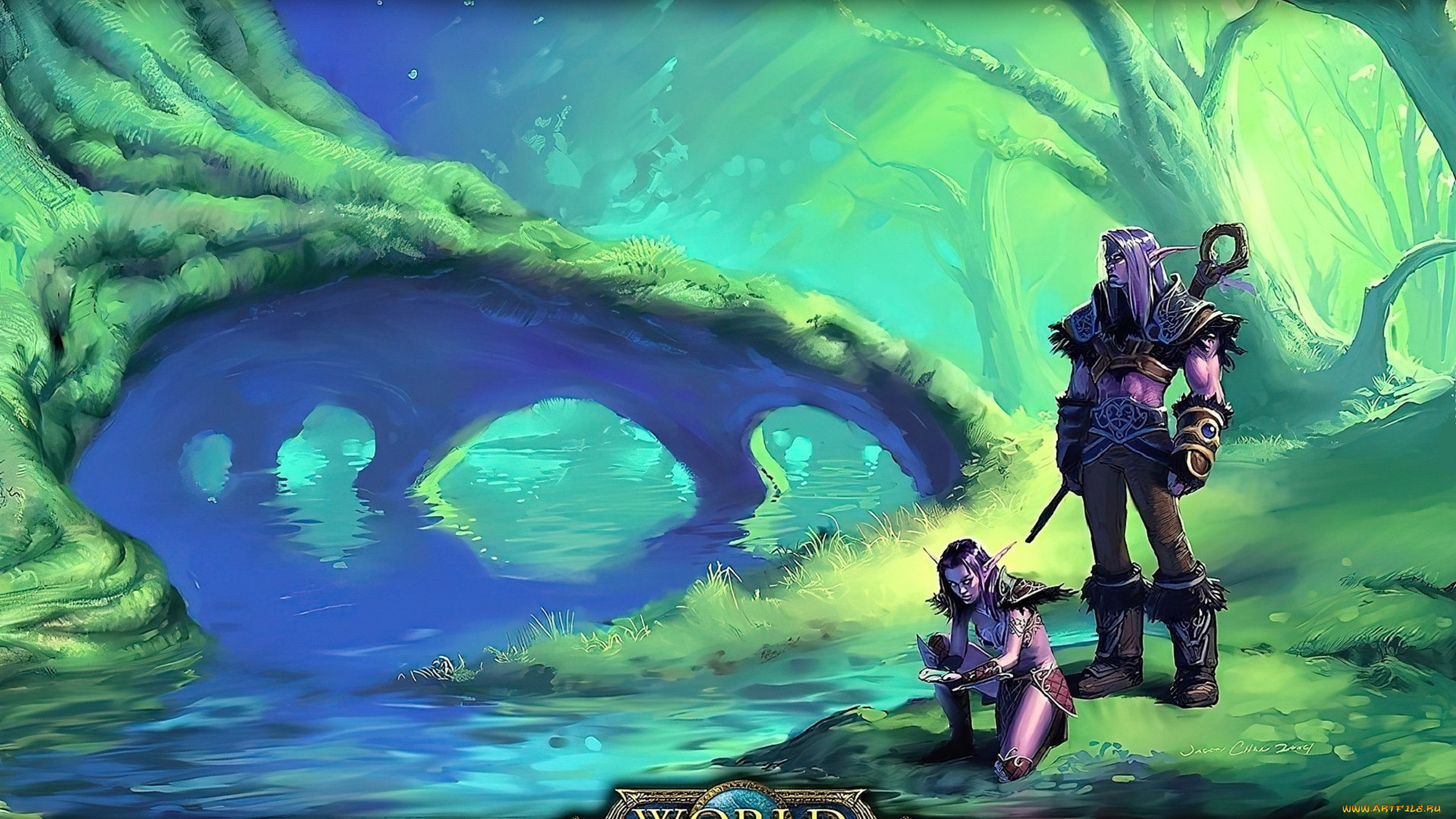 видео, игры, world, of, warcraft, эльфы, озеро, лес