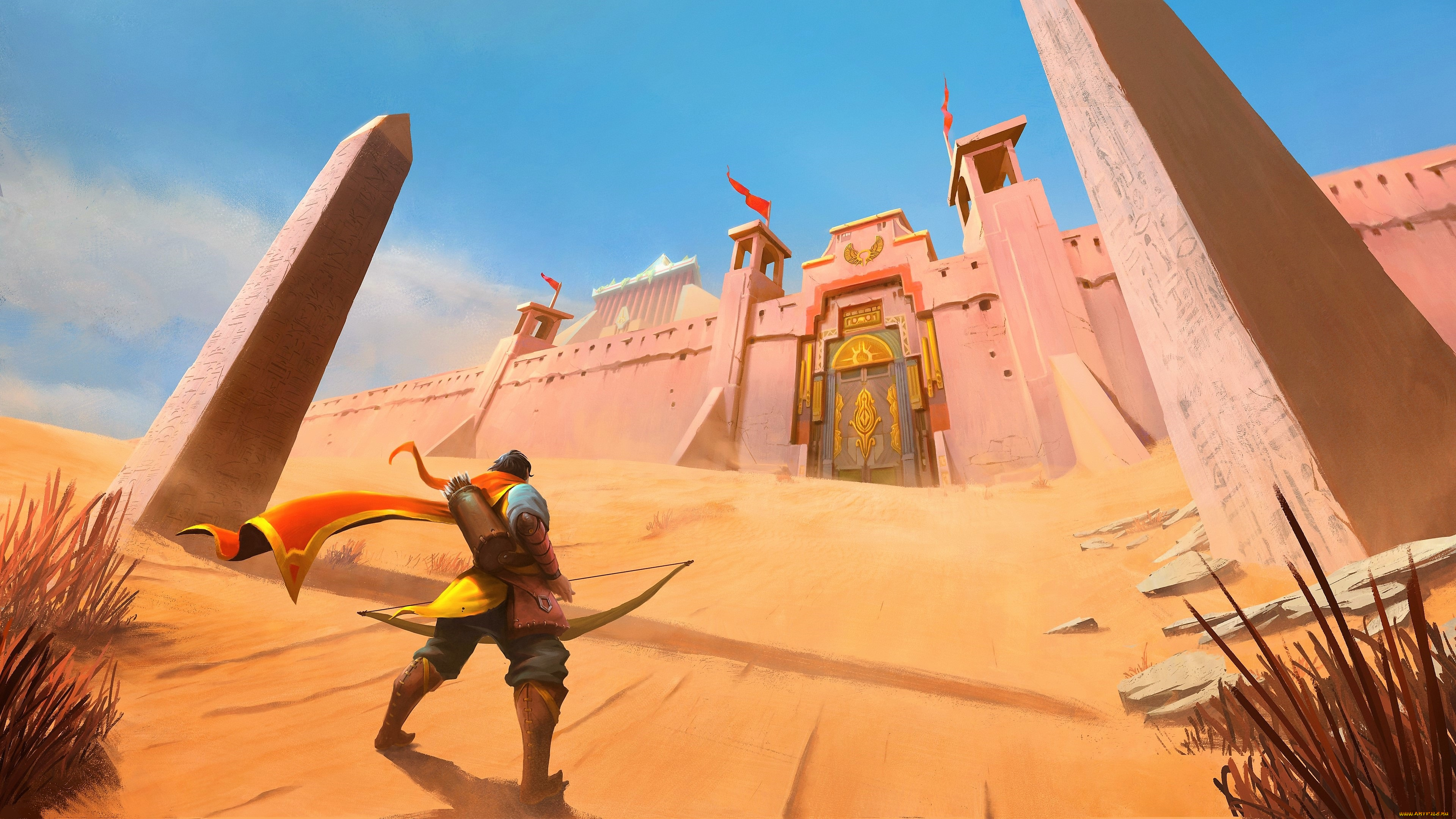 runescape, видео, игры, воин, песок, колонны, город, стена