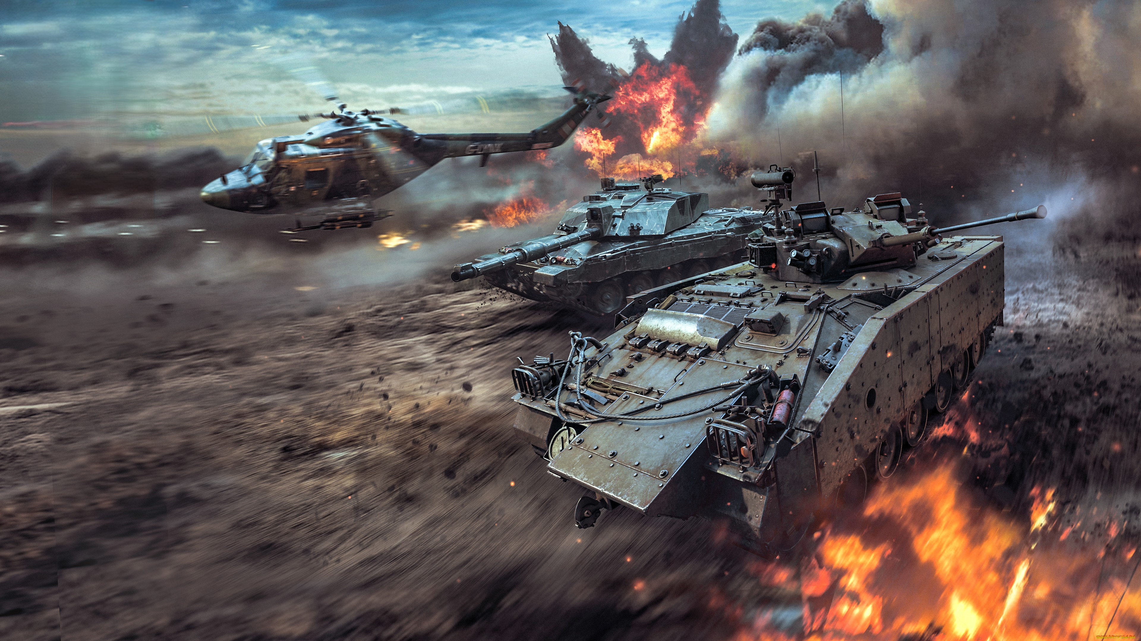 видео, игры, war, thunder, танки, вертолет, огонь