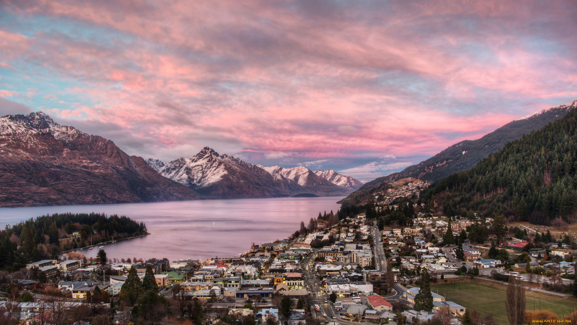 queenstown, new, zealand, города, панорамы, новая, зеландия, дома, пейзаж, горы, бухта