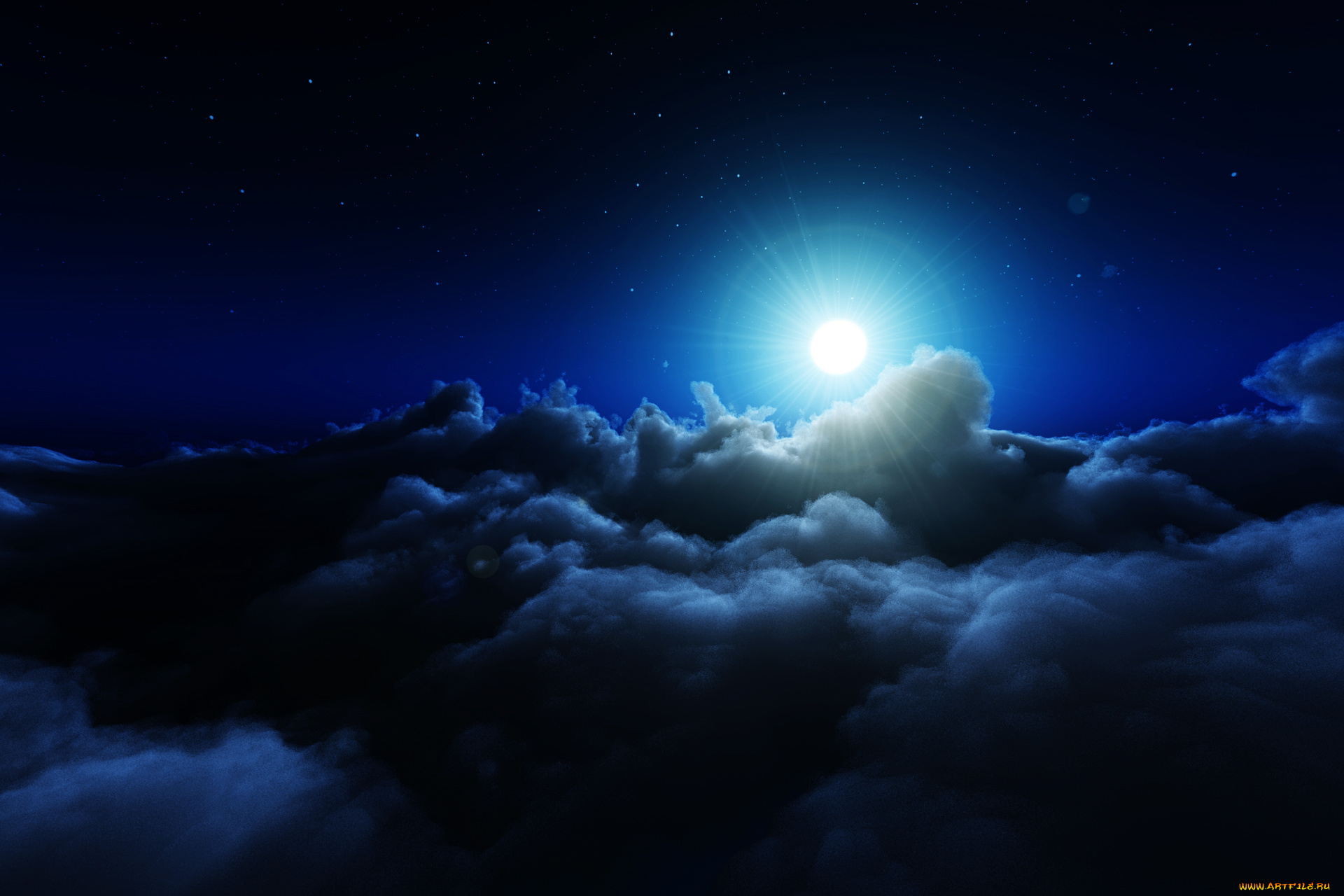 hiding, in, the, clouds, 3д, графика, nature, landscape, природа, звезды, небо, облака, солнце