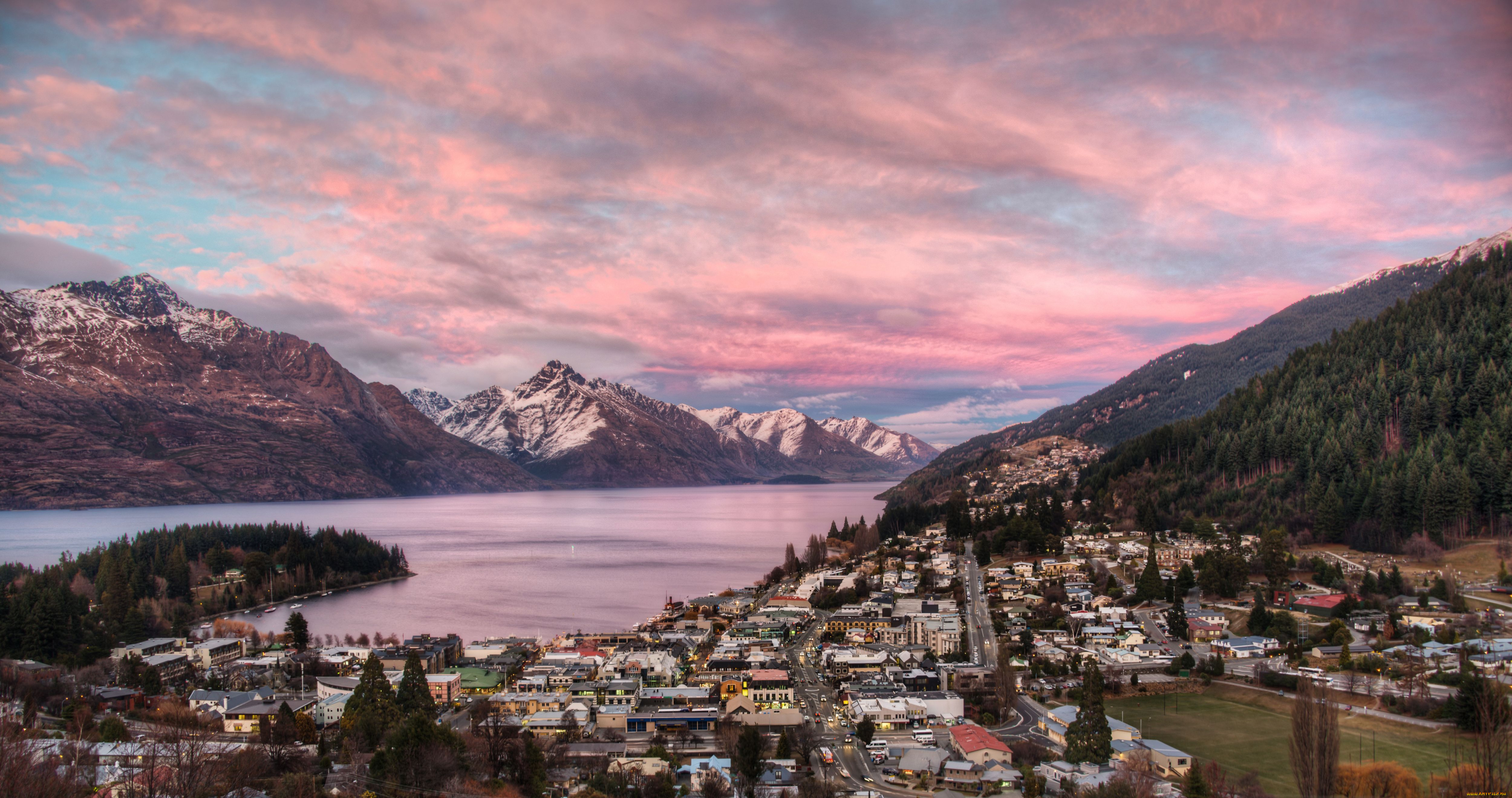 queenstown, new, zealand, города, панорамы, новая, зеландия, дома, пейзаж, горы, бухта