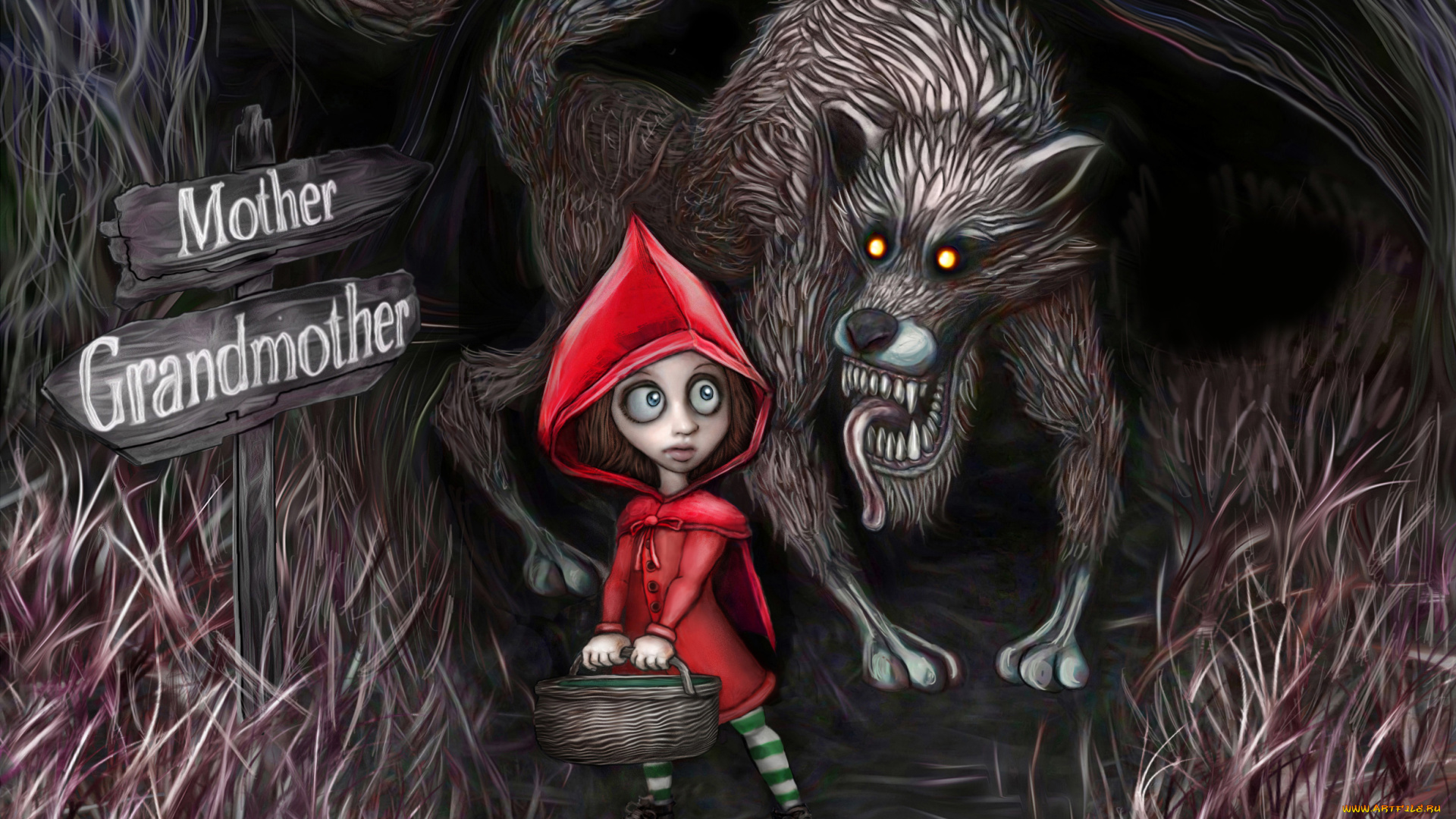 фэнтези, красавицы, чудовища, красная, шапочка, корзина, волк