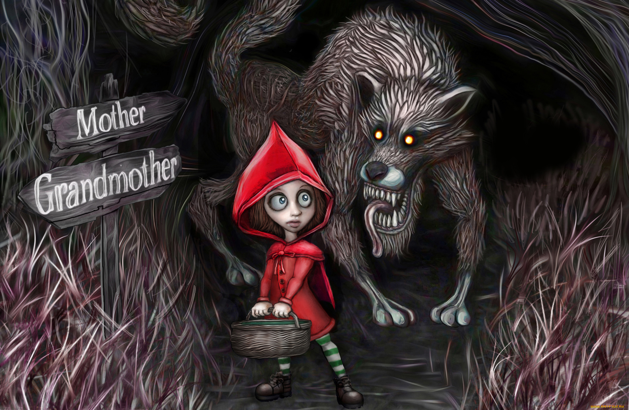 фэнтези, красавицы, чудовища, красная, шапочка, корзина, волк