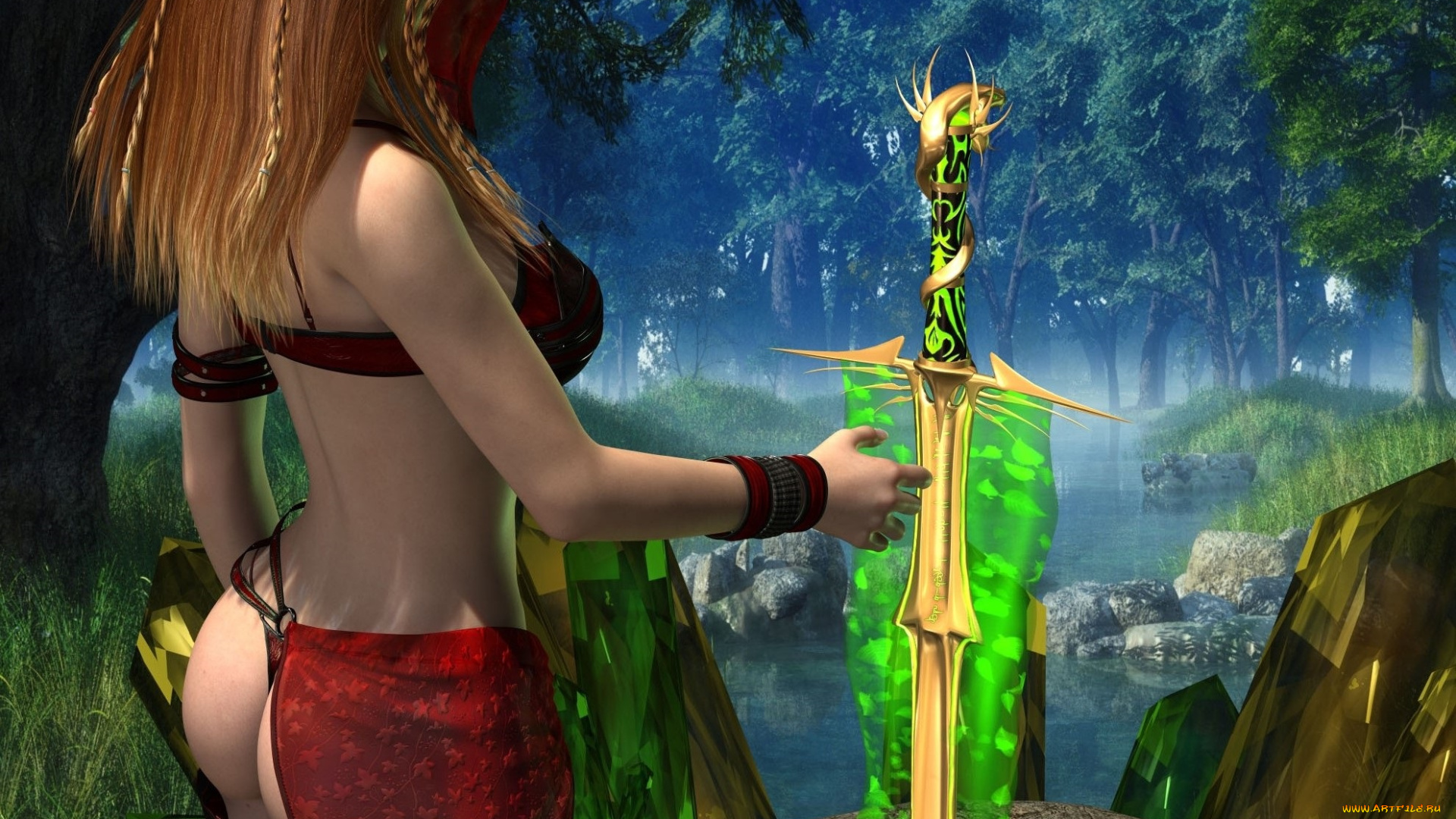 3д, графика, эльфы, , elves, эльфийка, взгляд, меч