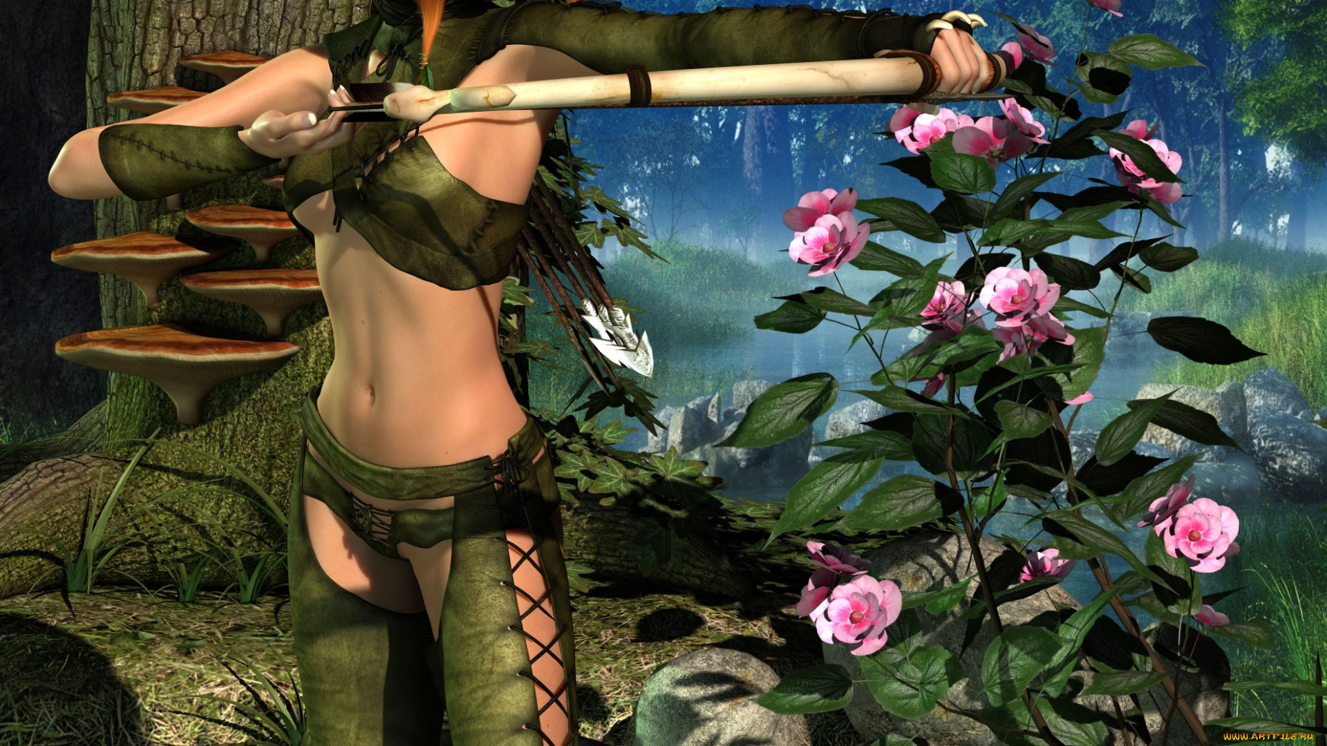 3д, графика, эльфы, , elves, эльфийки, взгляд, цветы