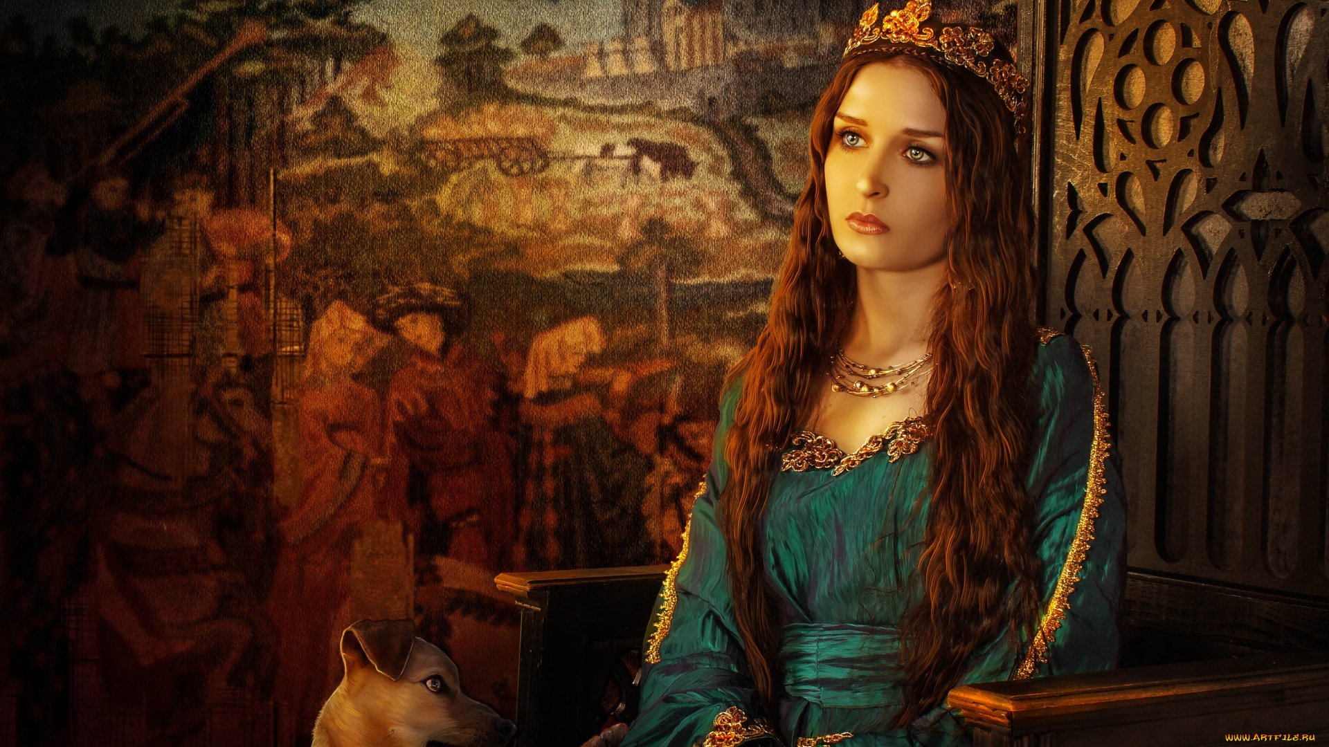 3д, графика, люди, , people, девушка, взгляд, собака