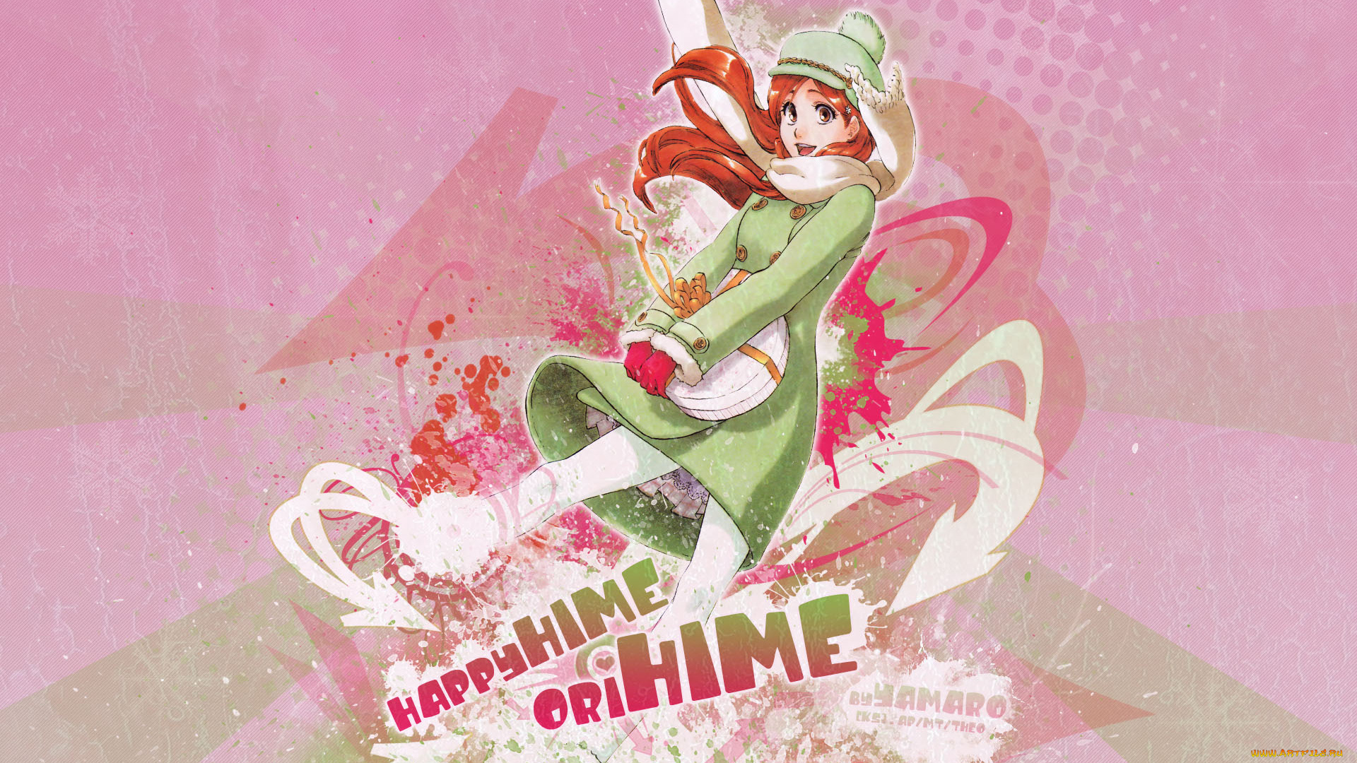 аниме, bleach, блич, арт, девушка, ярко, узоры, орихиме