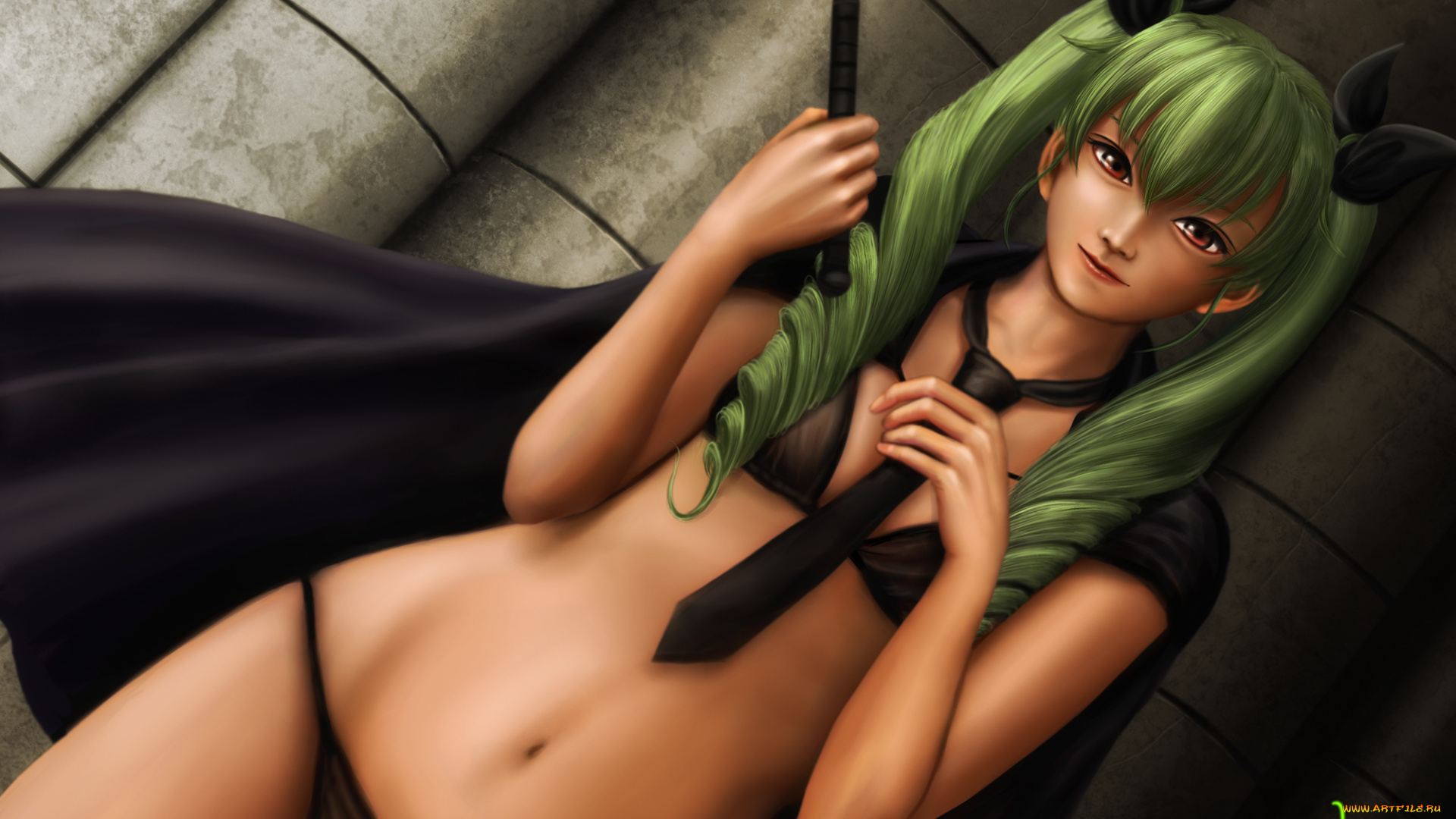 аниме, girls, und, panzer, взгляд, плащ, трусики, грудь, улыбка