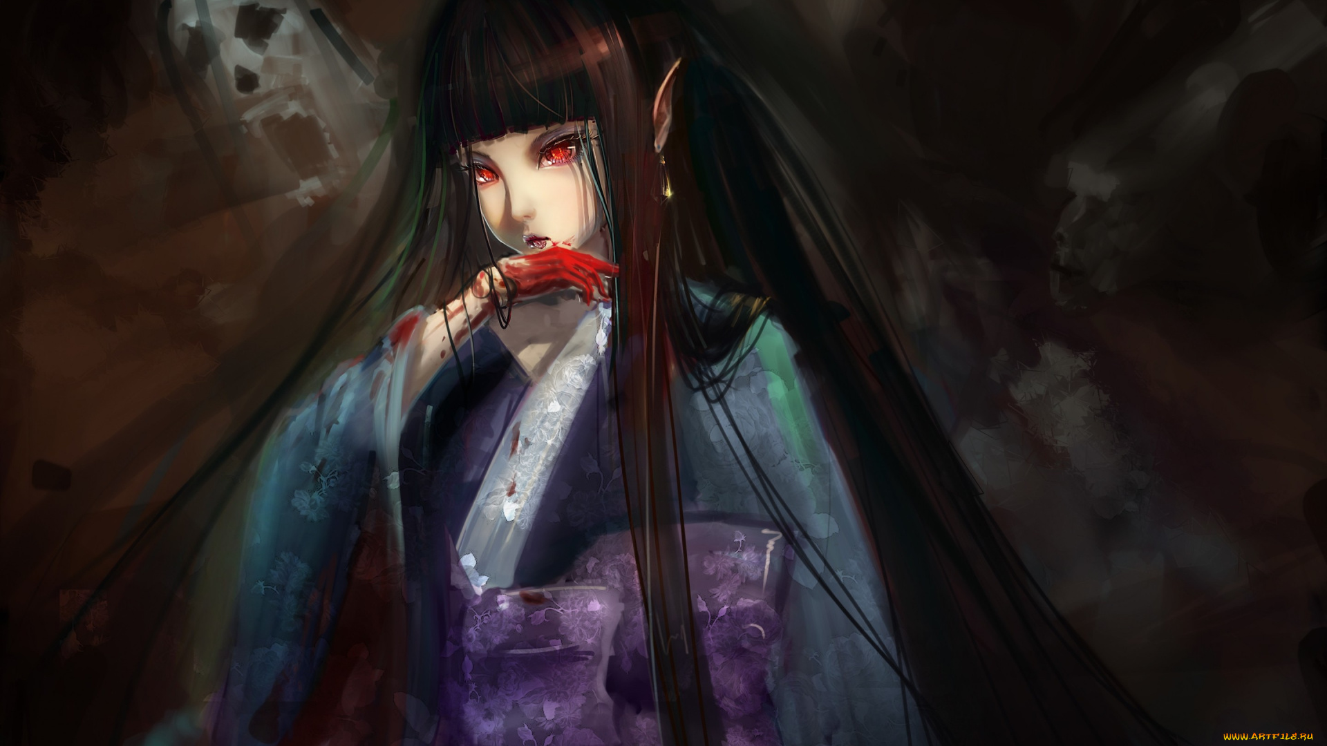 аниме, jigoku, shoujo, мрачно, кровь, девочка, ai, enma, hell, girl