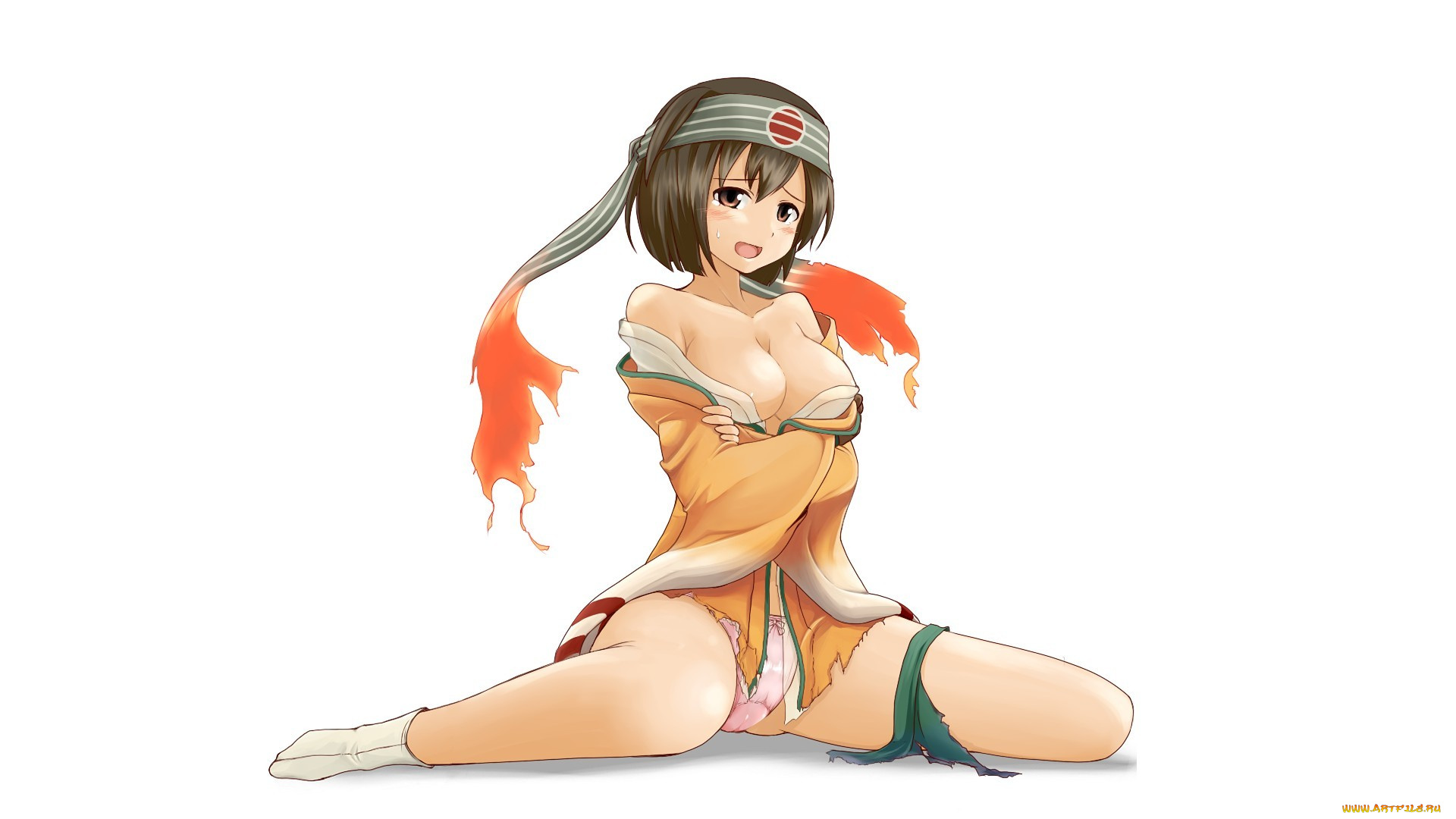 аниме, kantai, collection, трусики, смущение, kantai, collection, простой, фон, сидит, грудь, взгляд, девушка, tr-6, art