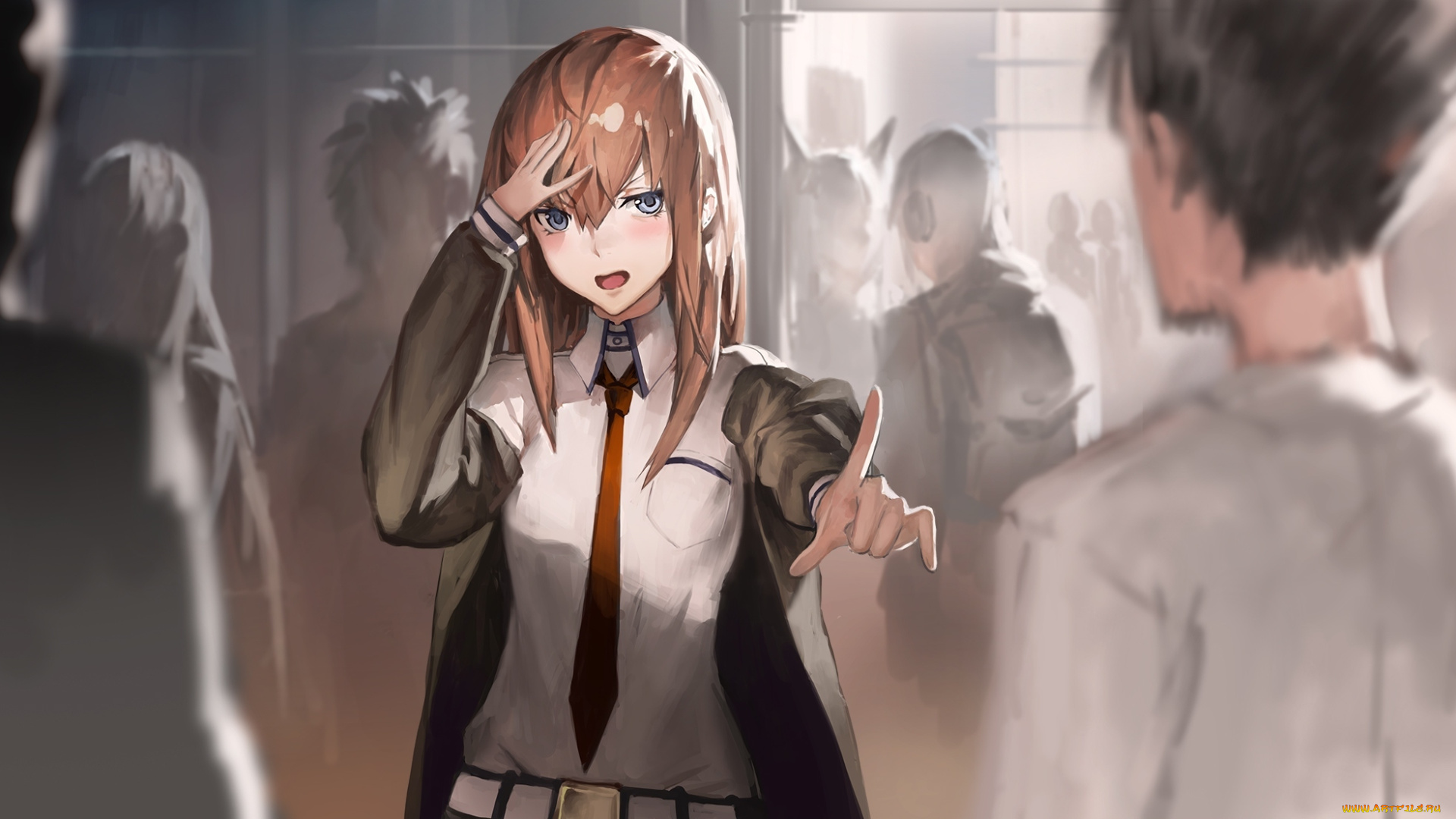 аниме, steins, gate, makise, kurisu, галстук, twh, парень, aituoku, okabe, rintarou, девушка, арт