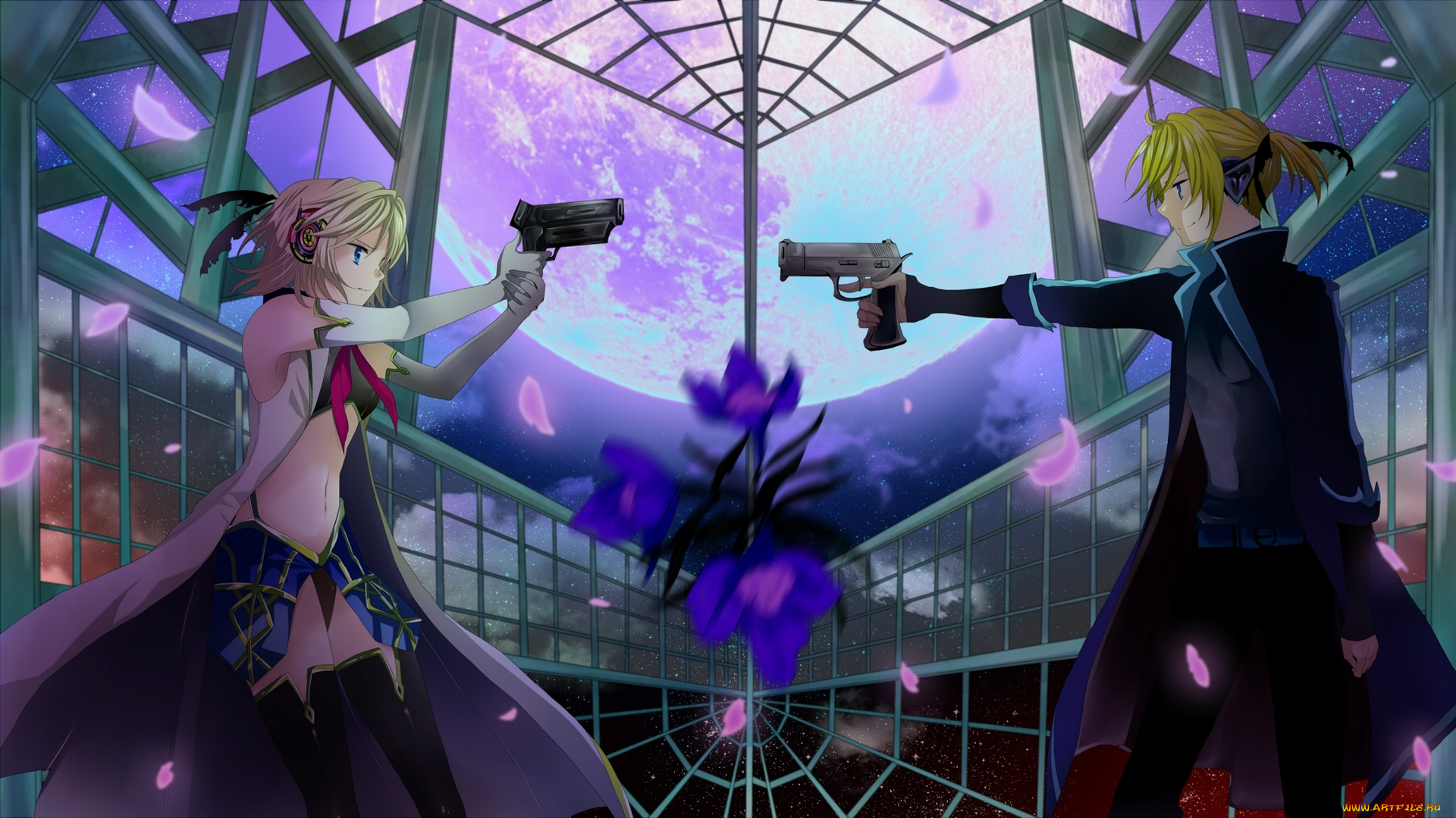 аниме, vocaloid, оружие, арт, kagamine, rin, девушки