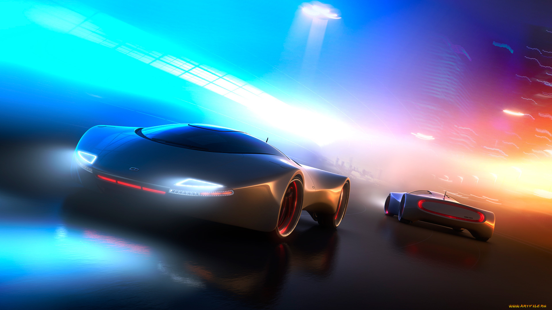 автомобили, 3д, концепты, краски, яркость, машины, огни, город