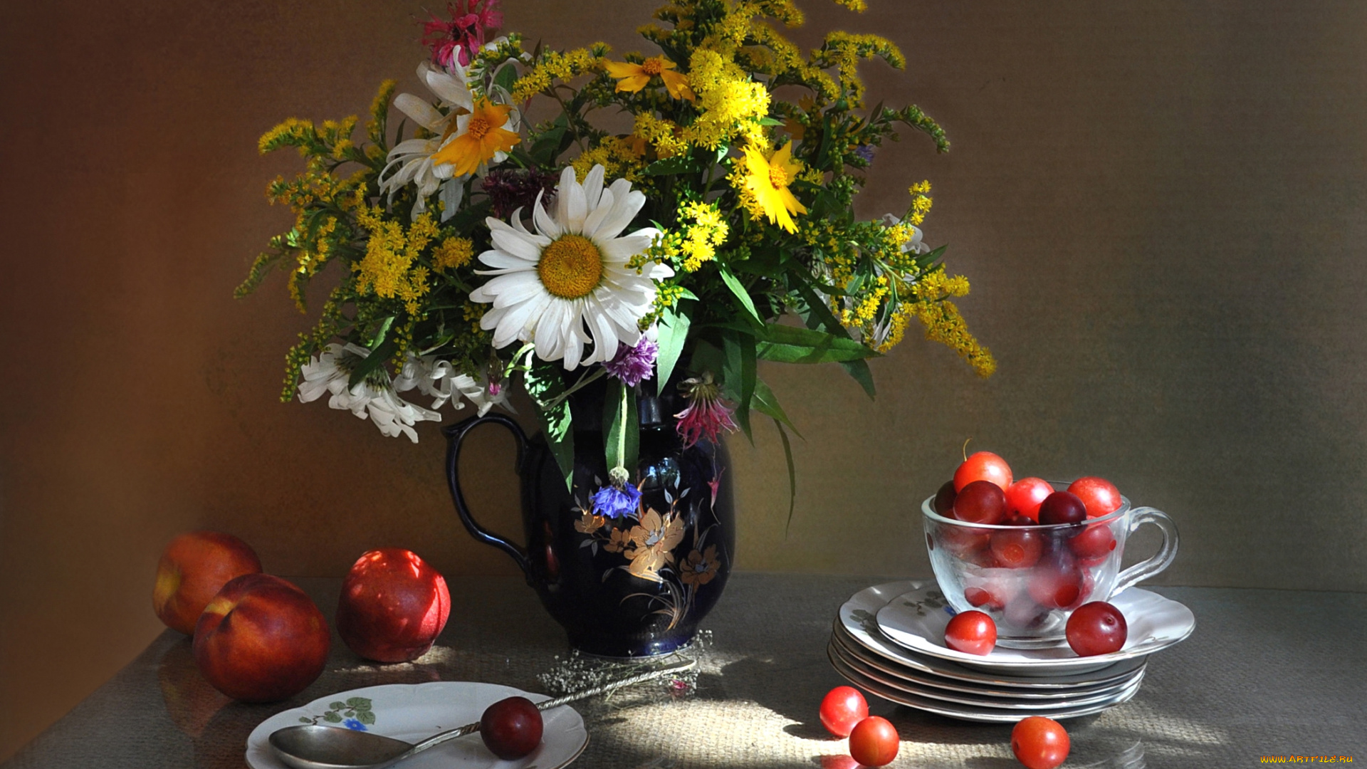 еда, натюрморт, букет, алыча, нектарин