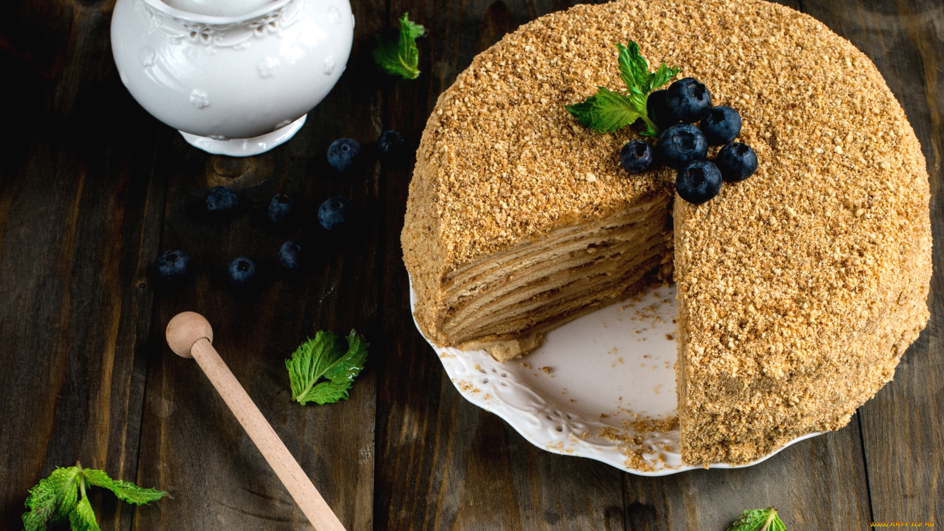 еда, торты, медовик, голубика