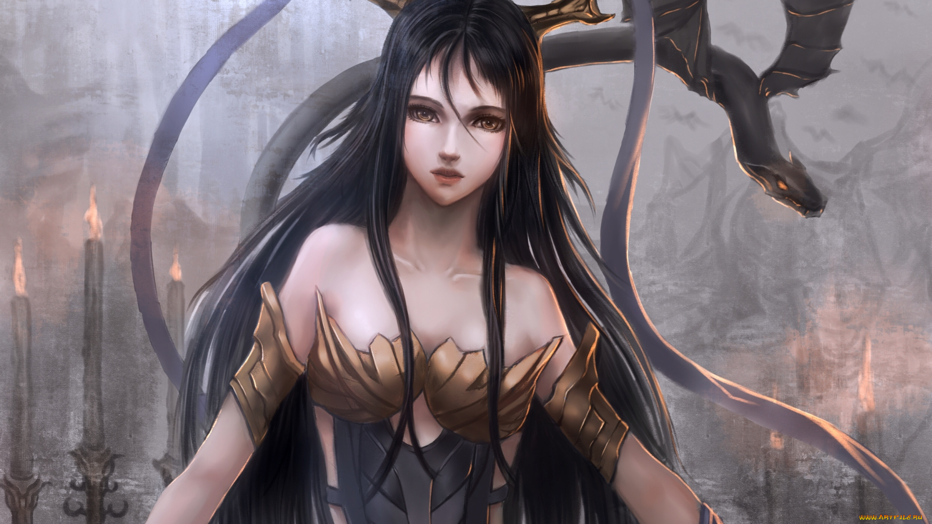 фэнтези, красавицы, и, чудовища, крылья, дракон, рога, ленты