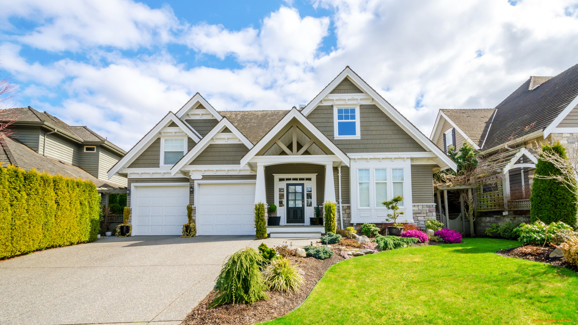 города, -, здания, , дома, газон, ландшафт, дизайн, особняк, дом