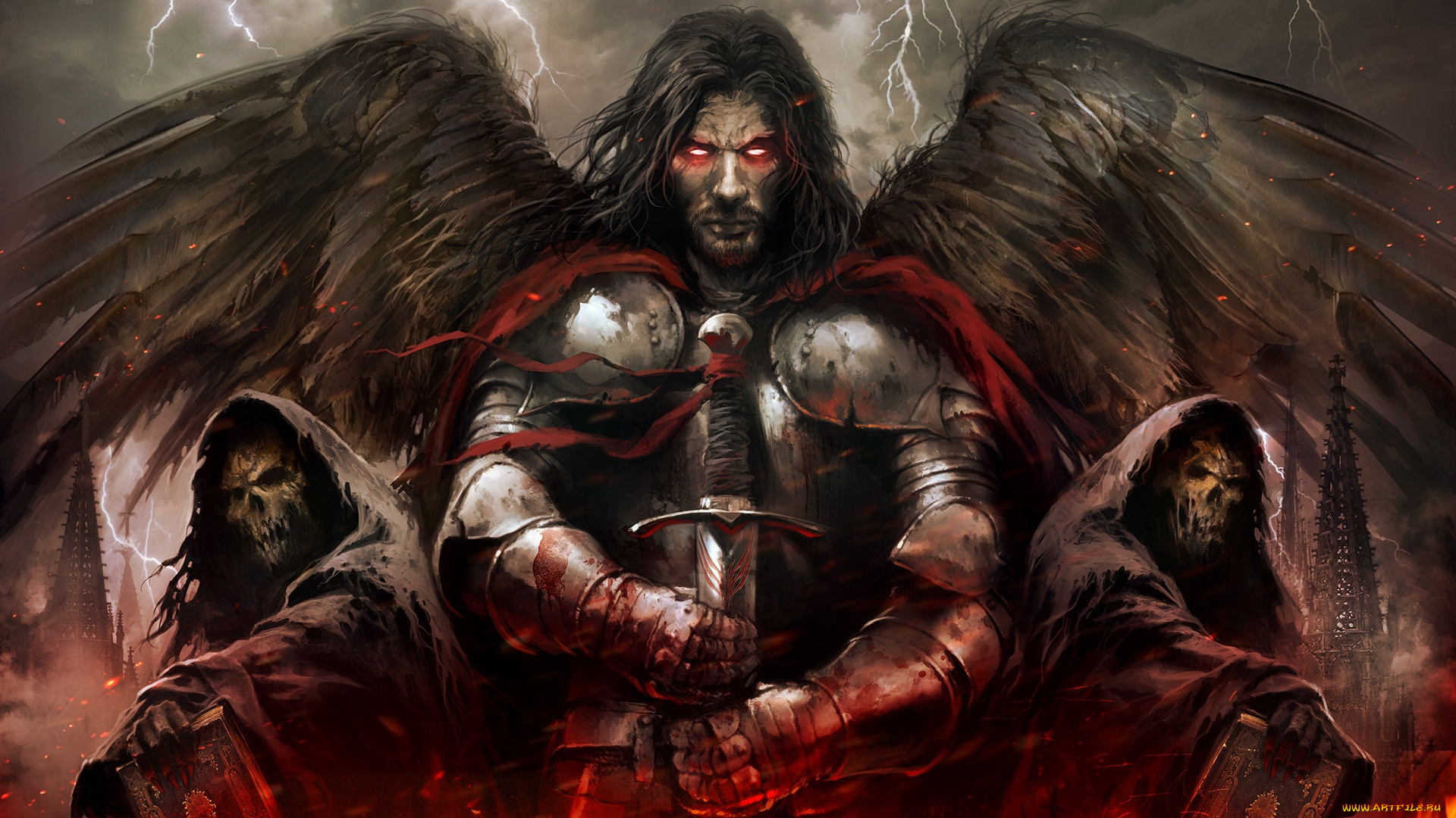 pete, thompson, фэнтези, нежить, рыцарь, pete, thompson, молнии, крылья