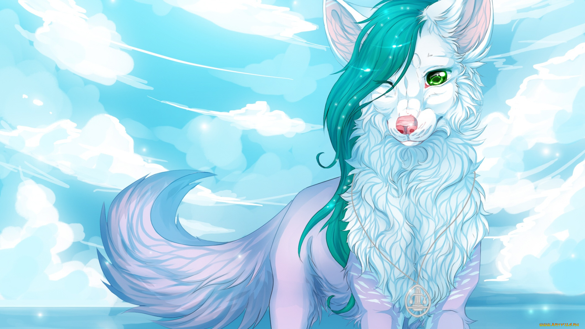 рисованные, животные, , собаки, облака, небо, арт, животное