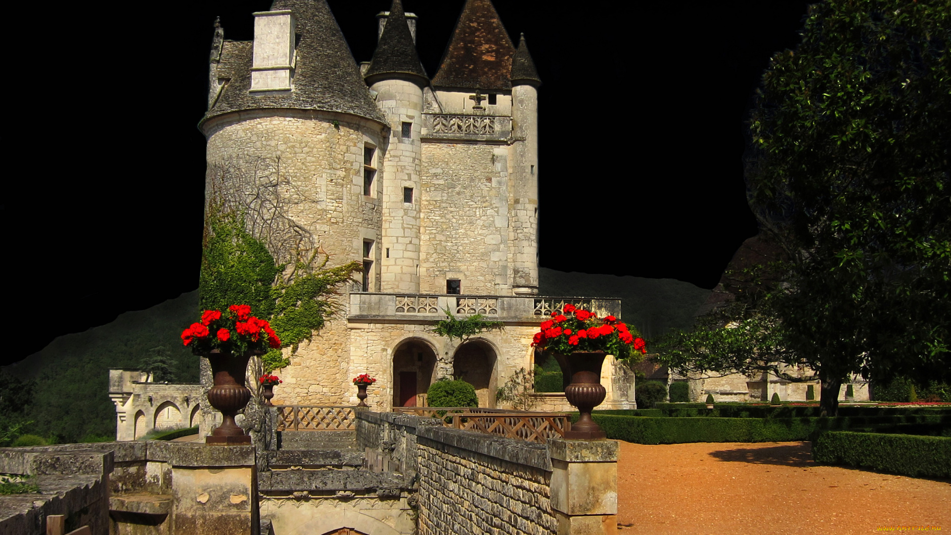 шато, миланд, , франция, города, замки, франции, миланд, шато, огни, ночь, замок