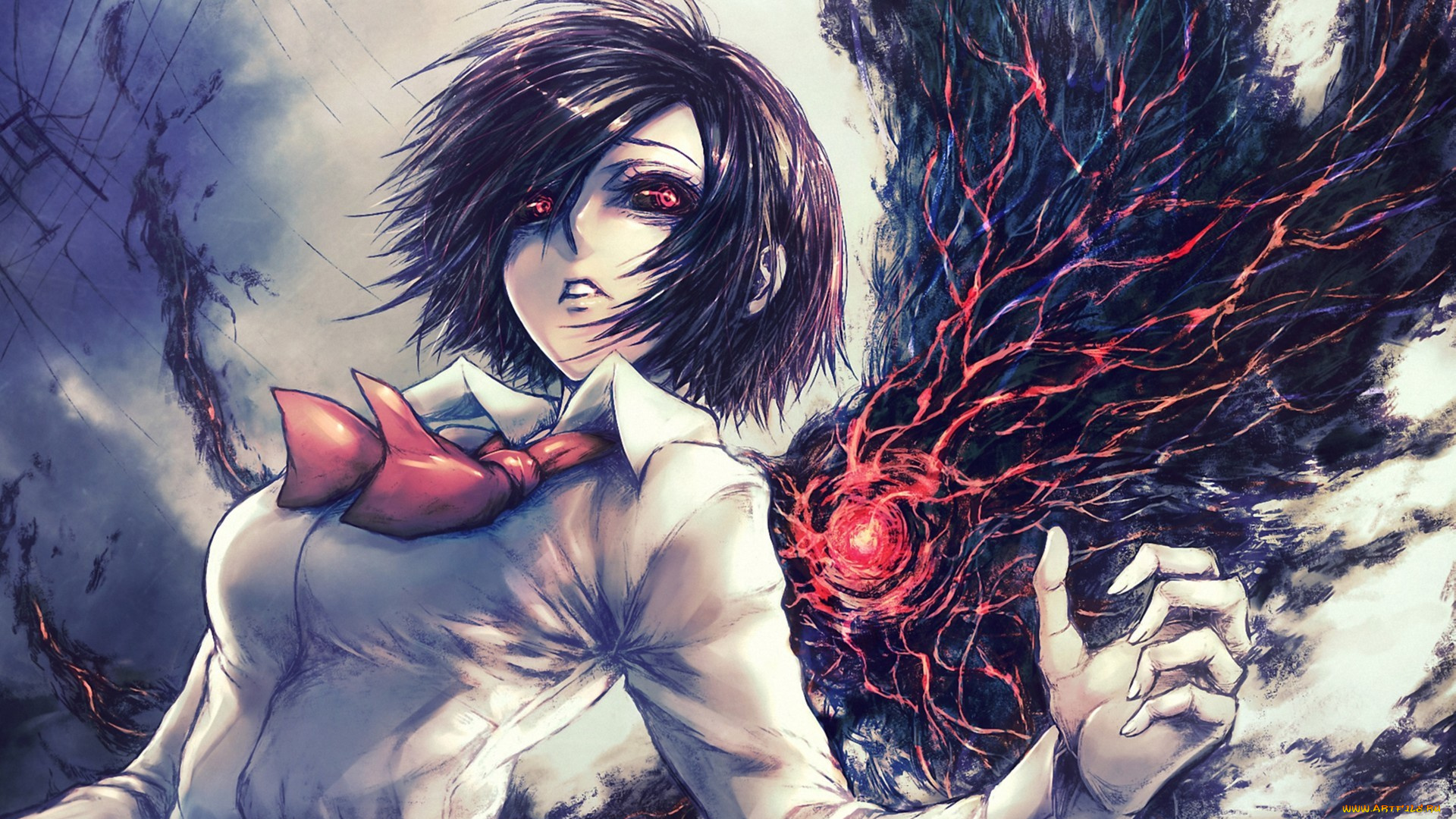 tokyo, ghoul, аниме, глаза, упырь, девушка, токийский, гуль, kirishima, touka, монстр, tokyo, ghoul, арт